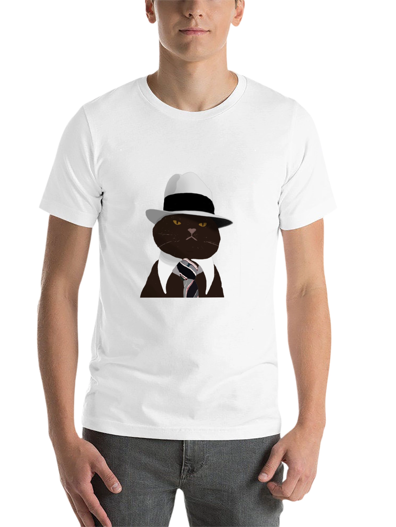 Black Cool Cat Fedora T-Shirt - Black view 14