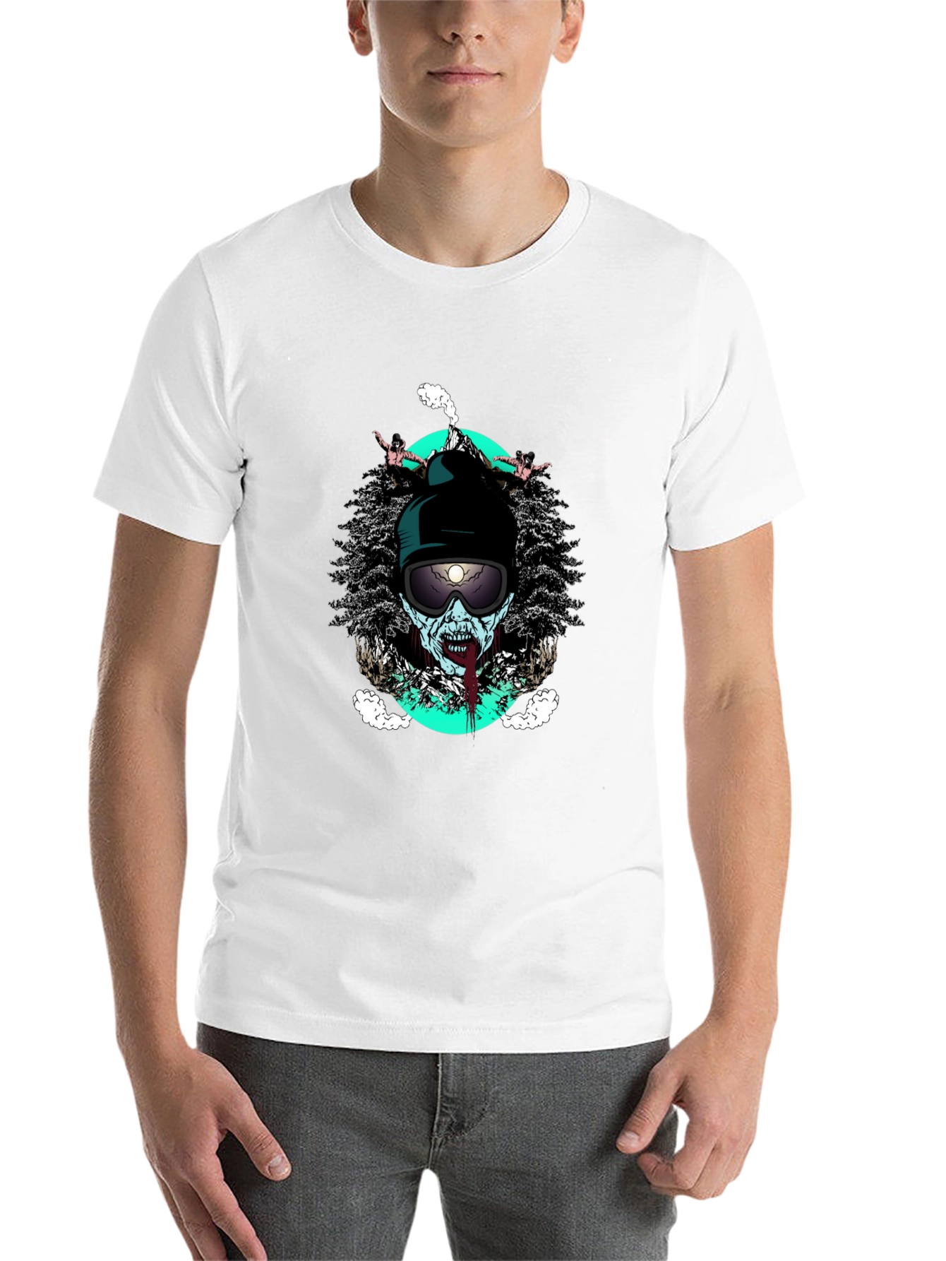 Black Zombie Skier Graphic Tee - Black Cotton T-Shirt view 14