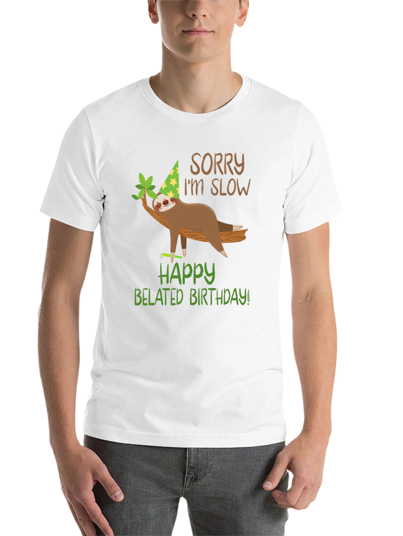 Black Funny Belated Birthday Sloth T-Shirt view 14
