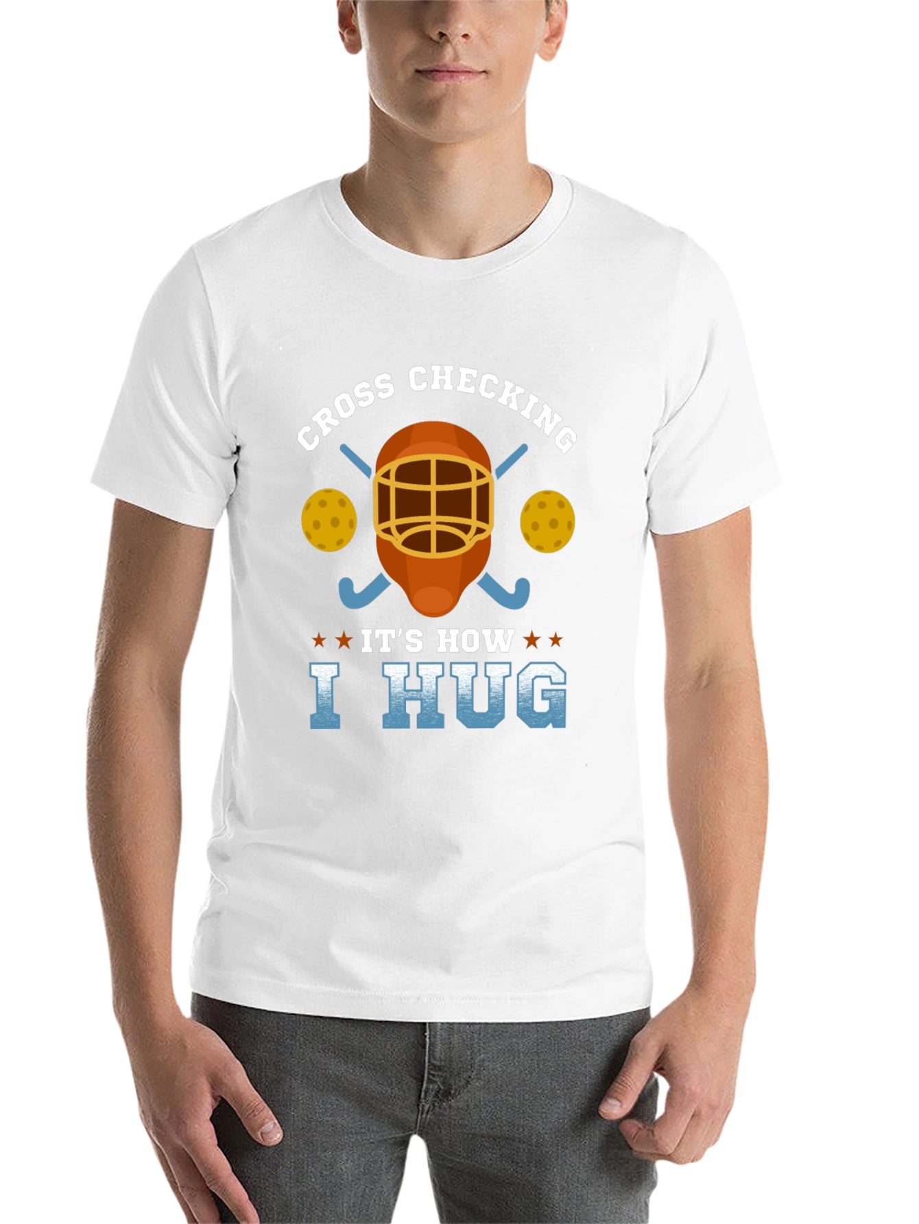 Black Cross Checking Hockey Humor T-Shirt view 14
