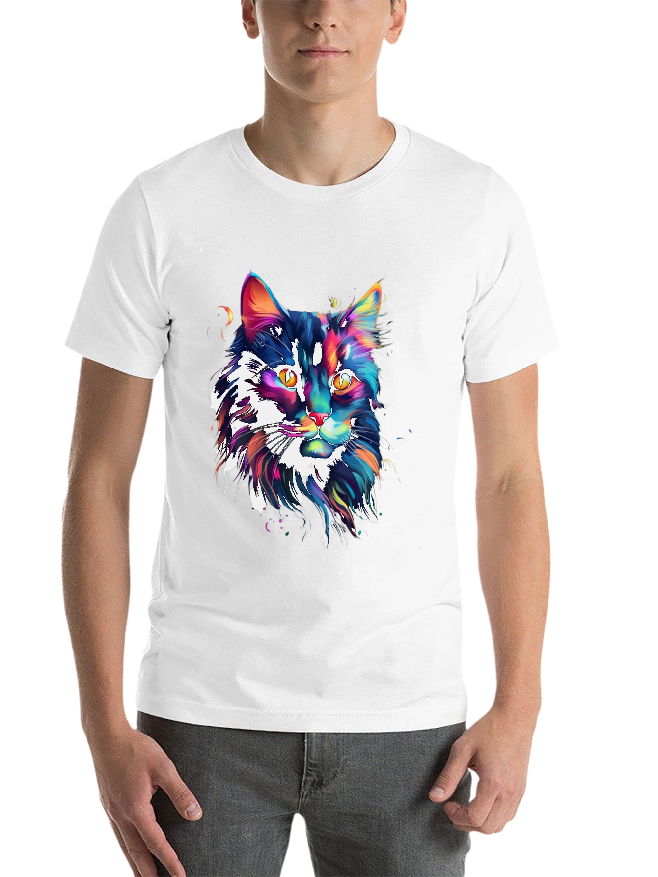 Black Colorful Cat Graphic Black T-Shirt view 14