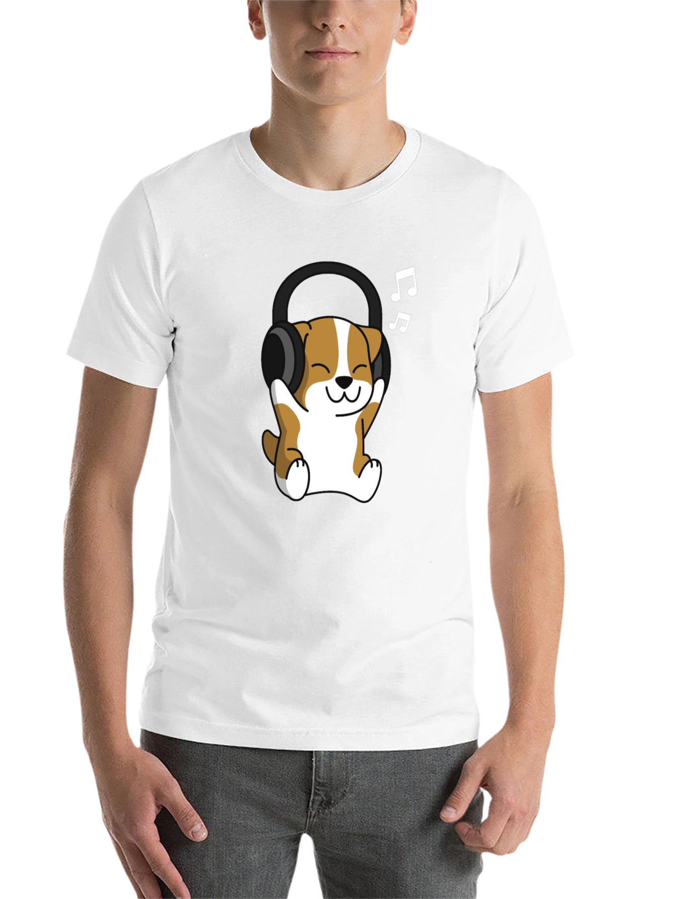 Black Cute Dog with Headphones Black T-Shirt view 14