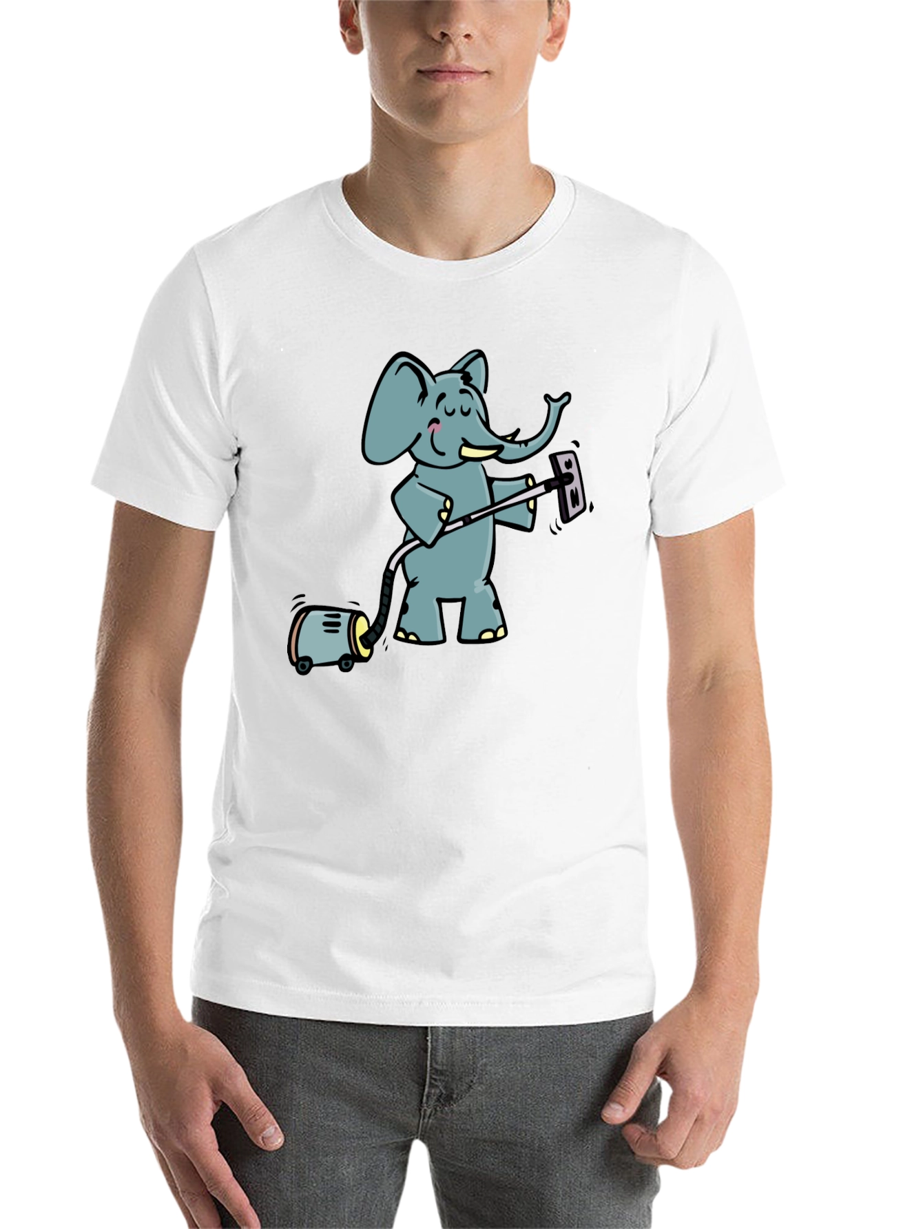 Black Elephant Vacuuming T-Shirt - Cute Cartoon Graphic Tee view 14