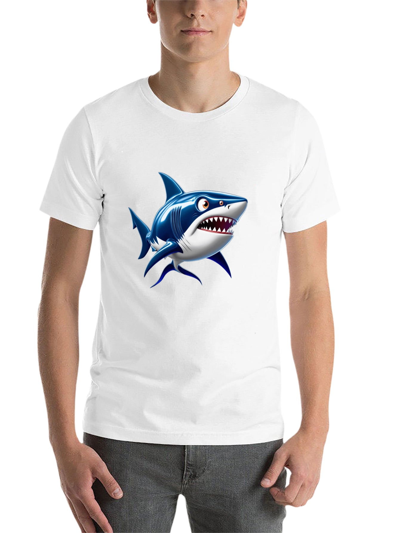 Black Shark Cartoon Graphic Black T-Shirt view 14