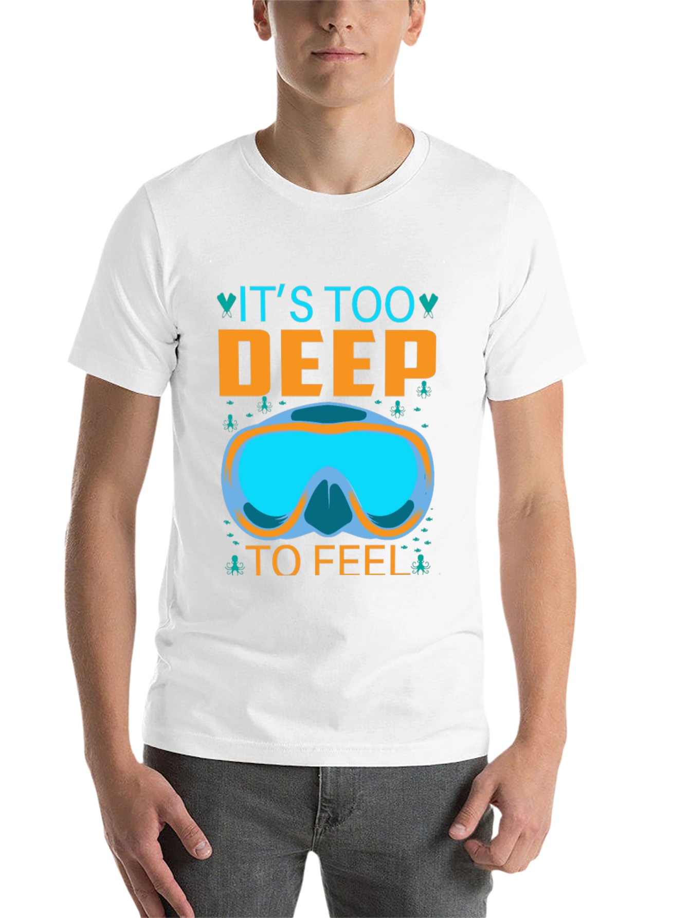 Black It's Too Deep To Feel T-Shirt - Diving Mask Graphic Tee view 14