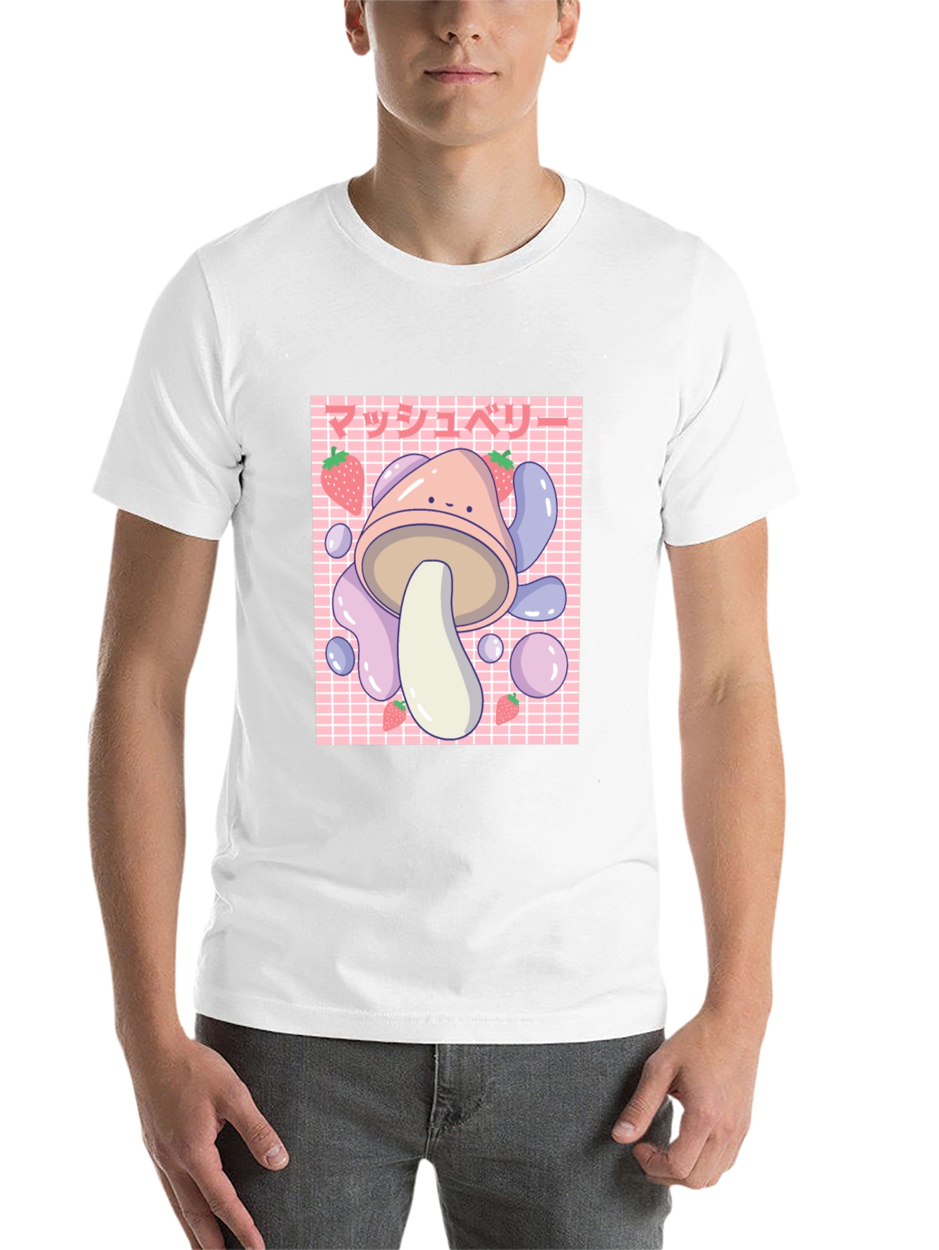 Black Cute Mushroom & Strawberry Graphic T-Shirt view 14