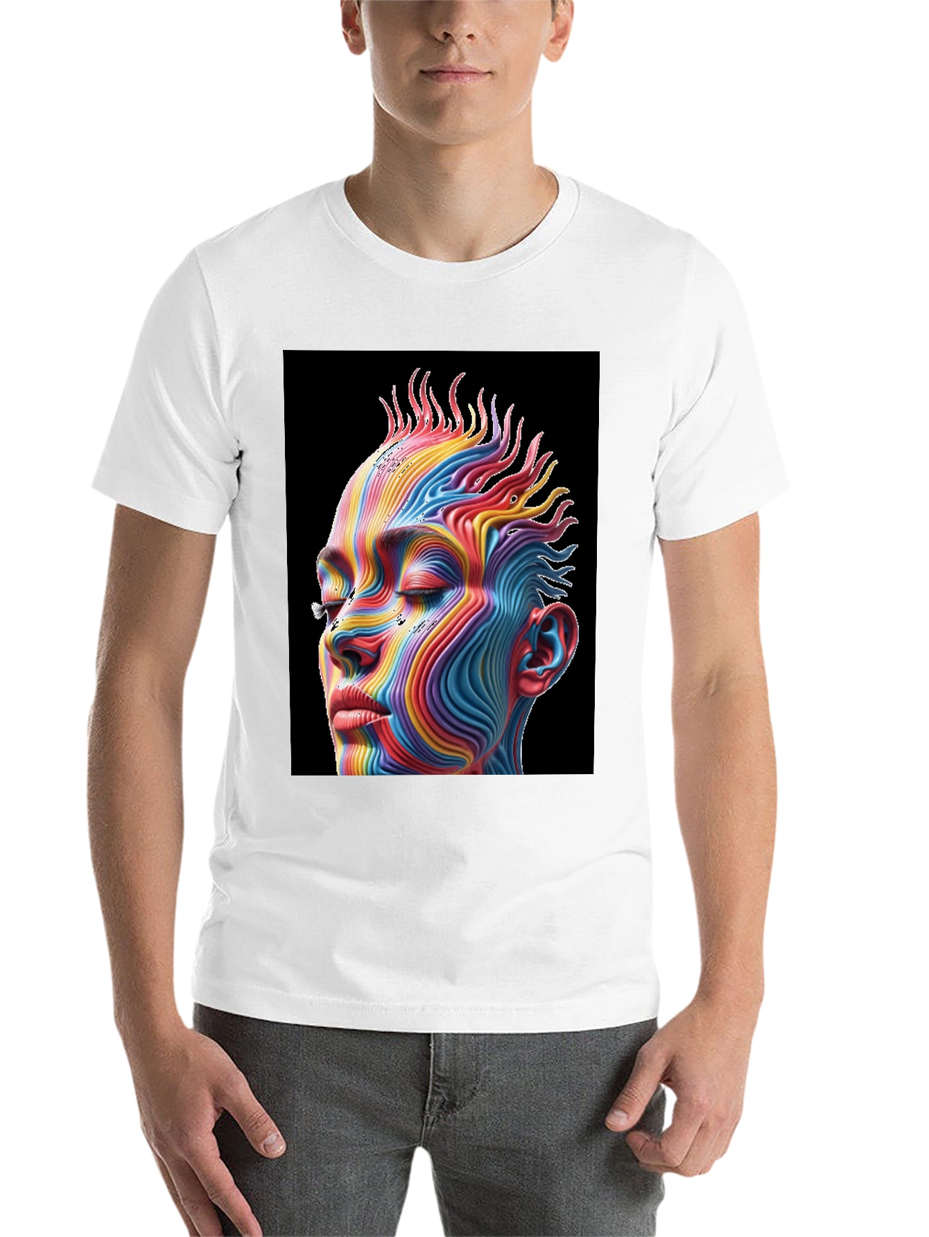 Black Rainbow Abstract Face Graphic Tee - Unisex Black T-Shirt view 14