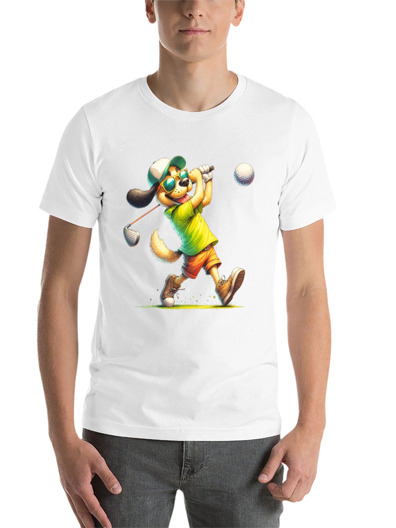 Black Cartoon Dog Golfer T-Shirt view 14