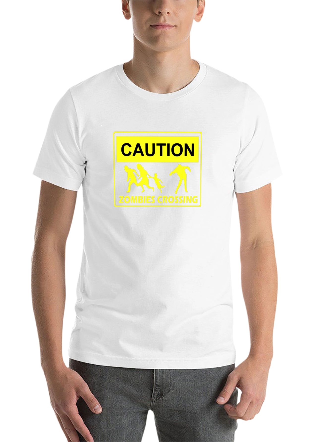 Black Caution Zombies Crossing Graphic T-Shirt view 14