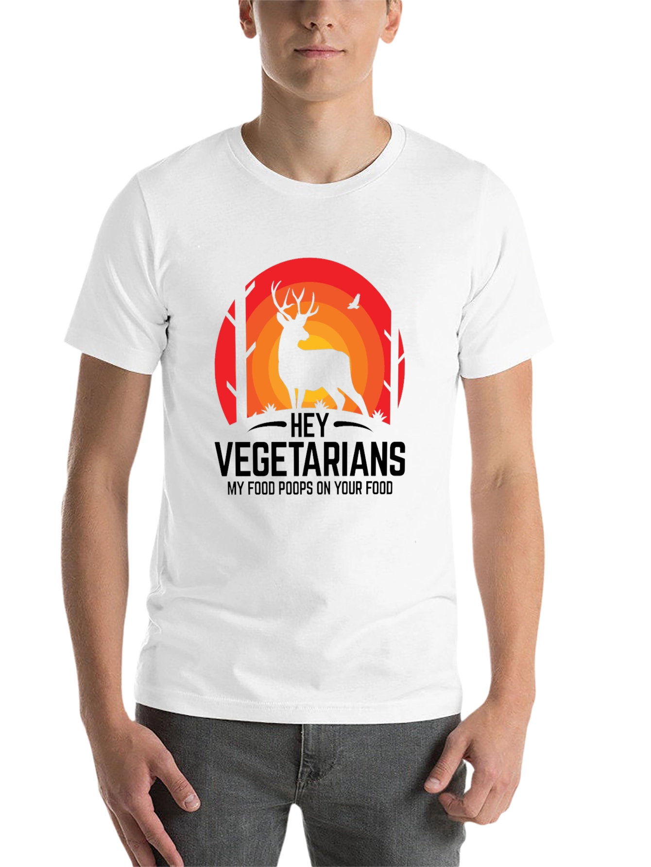 Black Hey Vegetarians Funny Deer T-Shirt view 14