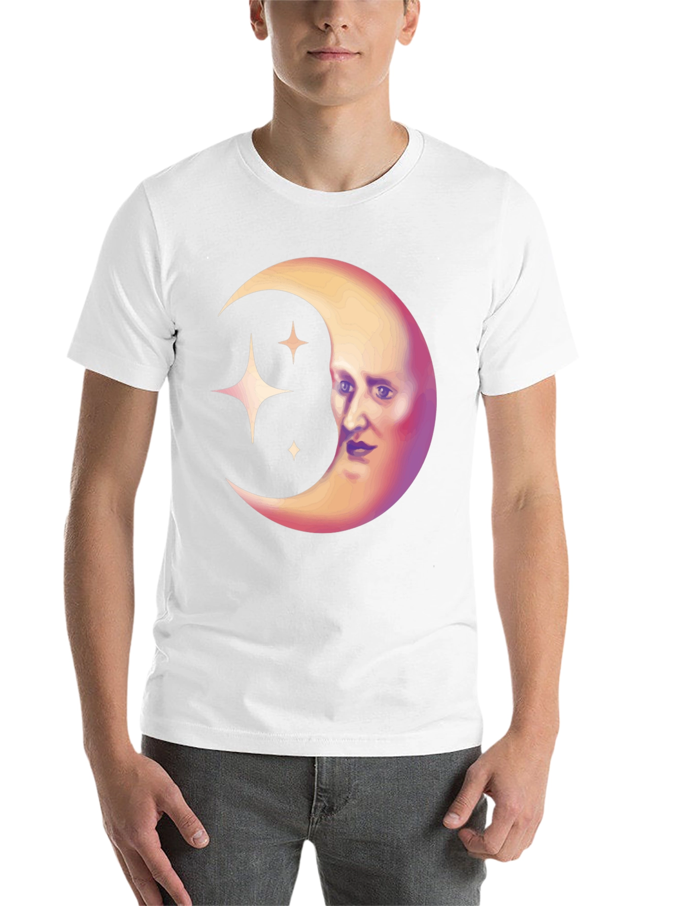 Black Celestial Moon Face Graphic Tee - Unique Design view 14