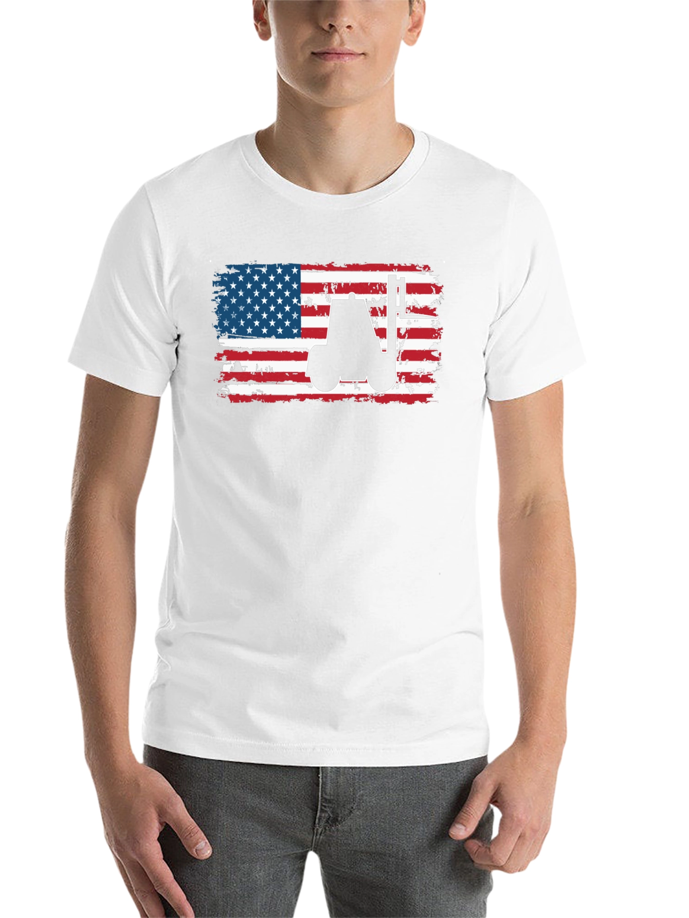 Black American Flag Forklift T-Shirt view 14