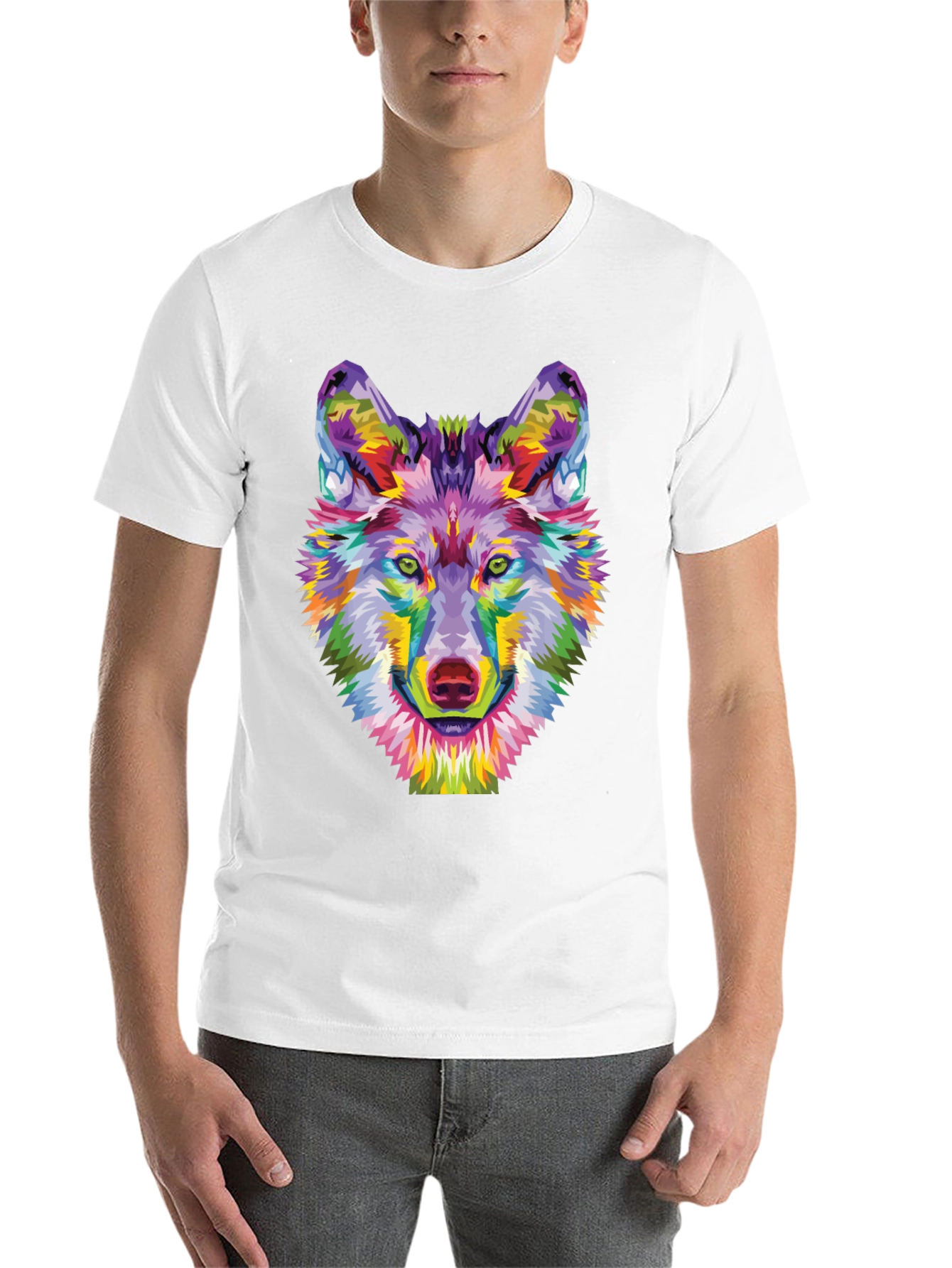 Black Colorful Wolf Graphic Tee - Unique Art Shirt view 14