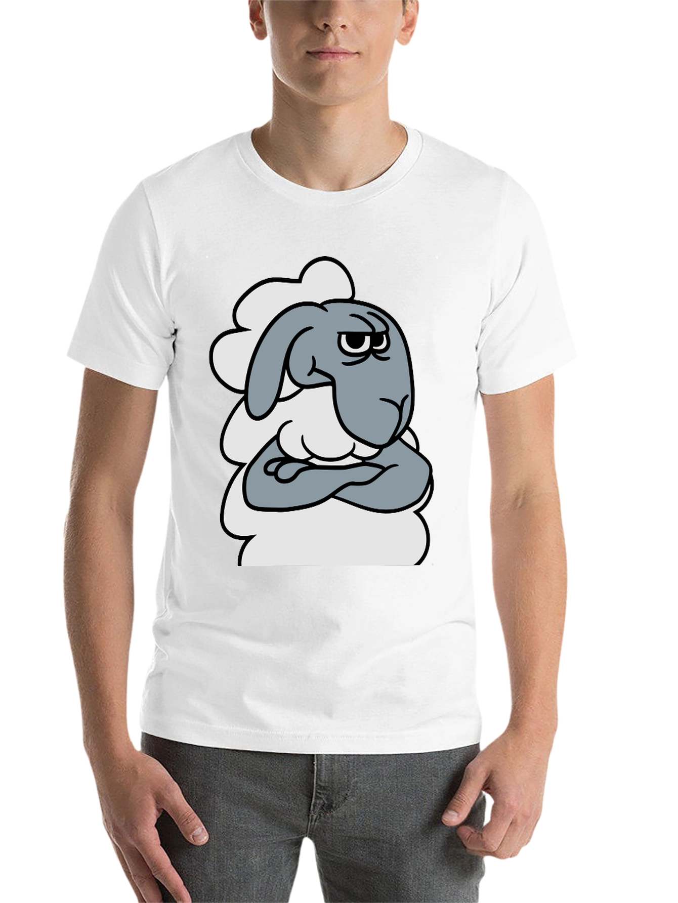 Black Grumpy Cartoon Sheep T-Shirt - Funny Animal Graphic Tee view 14