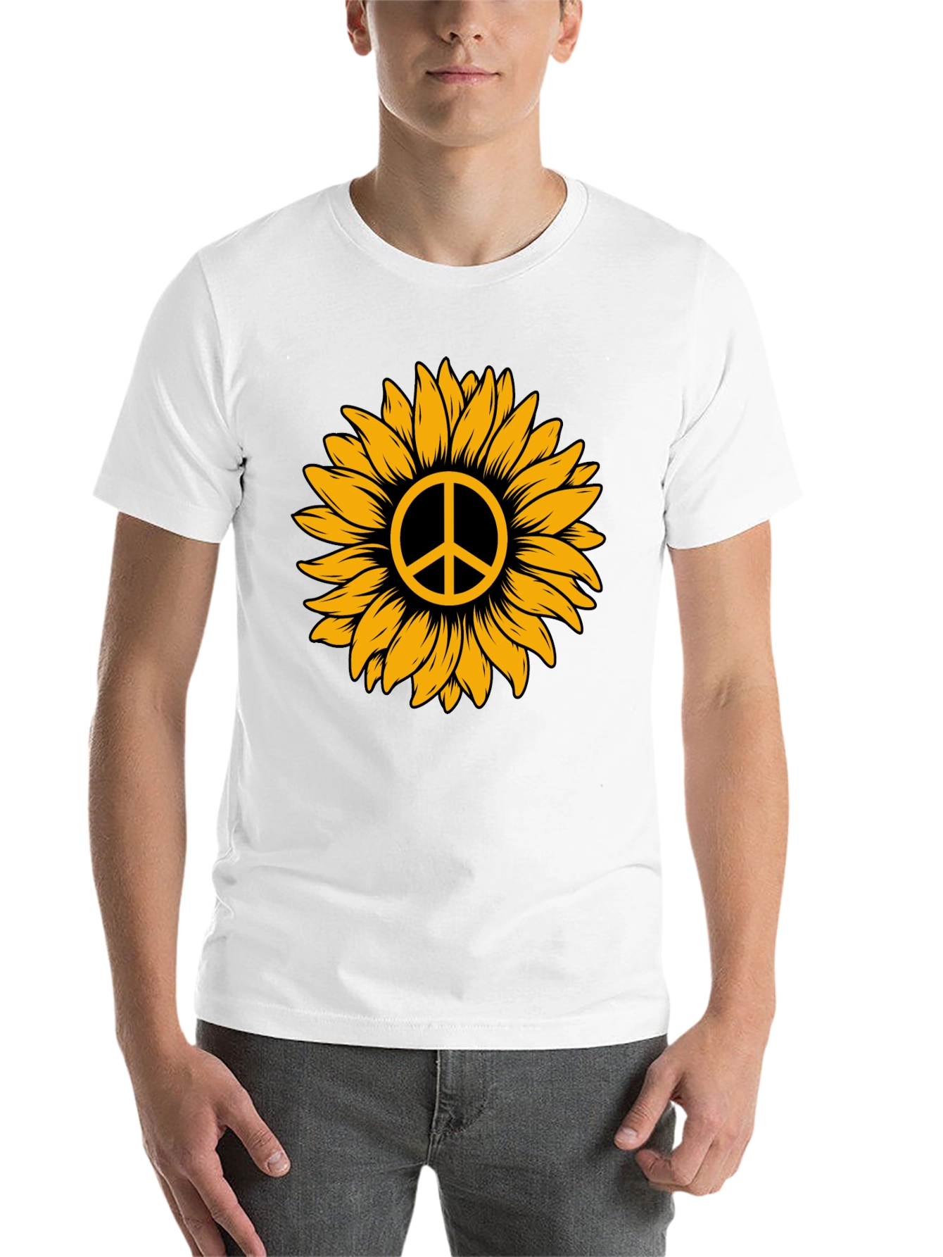 Black Sunflower Peace Sign Graphic Tee - Stylish Comfort view 14