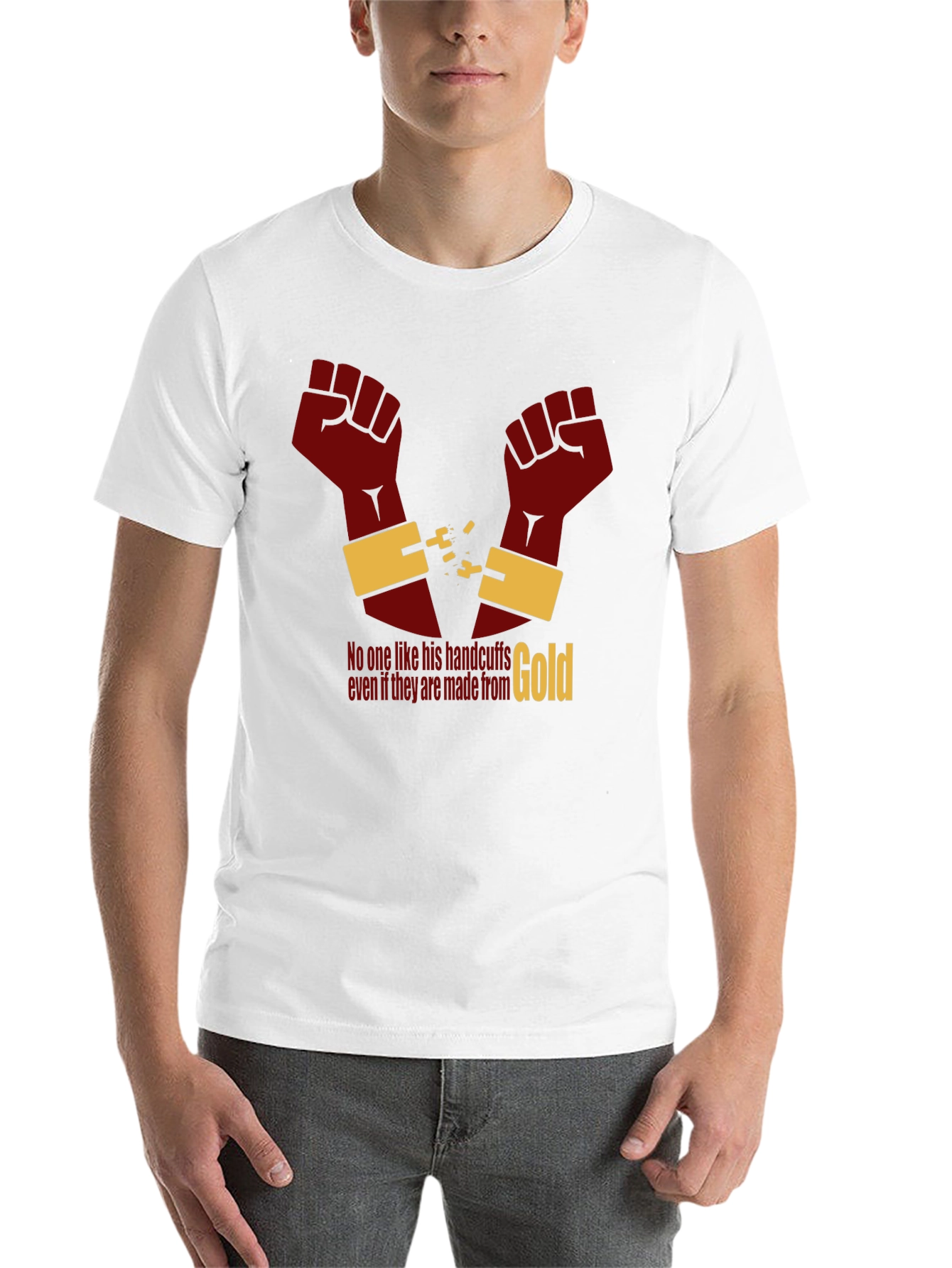 Black Freedom Gold Handcuff T-Shirt view 14