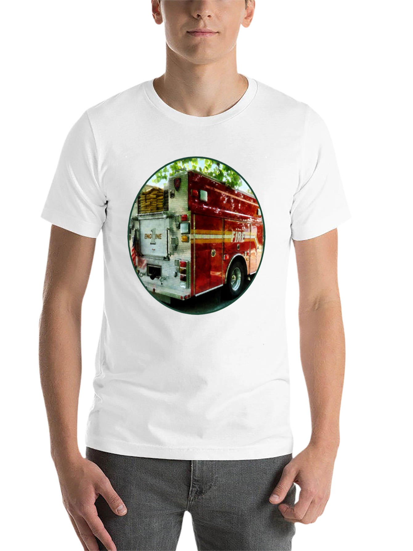 Black Fire Truck Graphic T-Shirt - Black Cotton Tee view 14