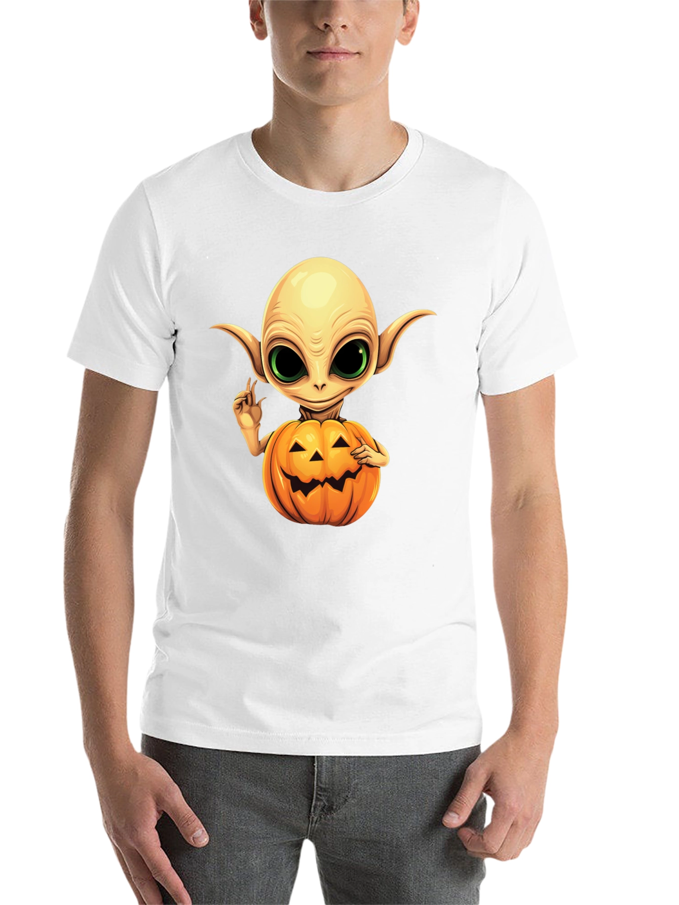 Black Spooky Alien Pumpkin T-Shirt view 14