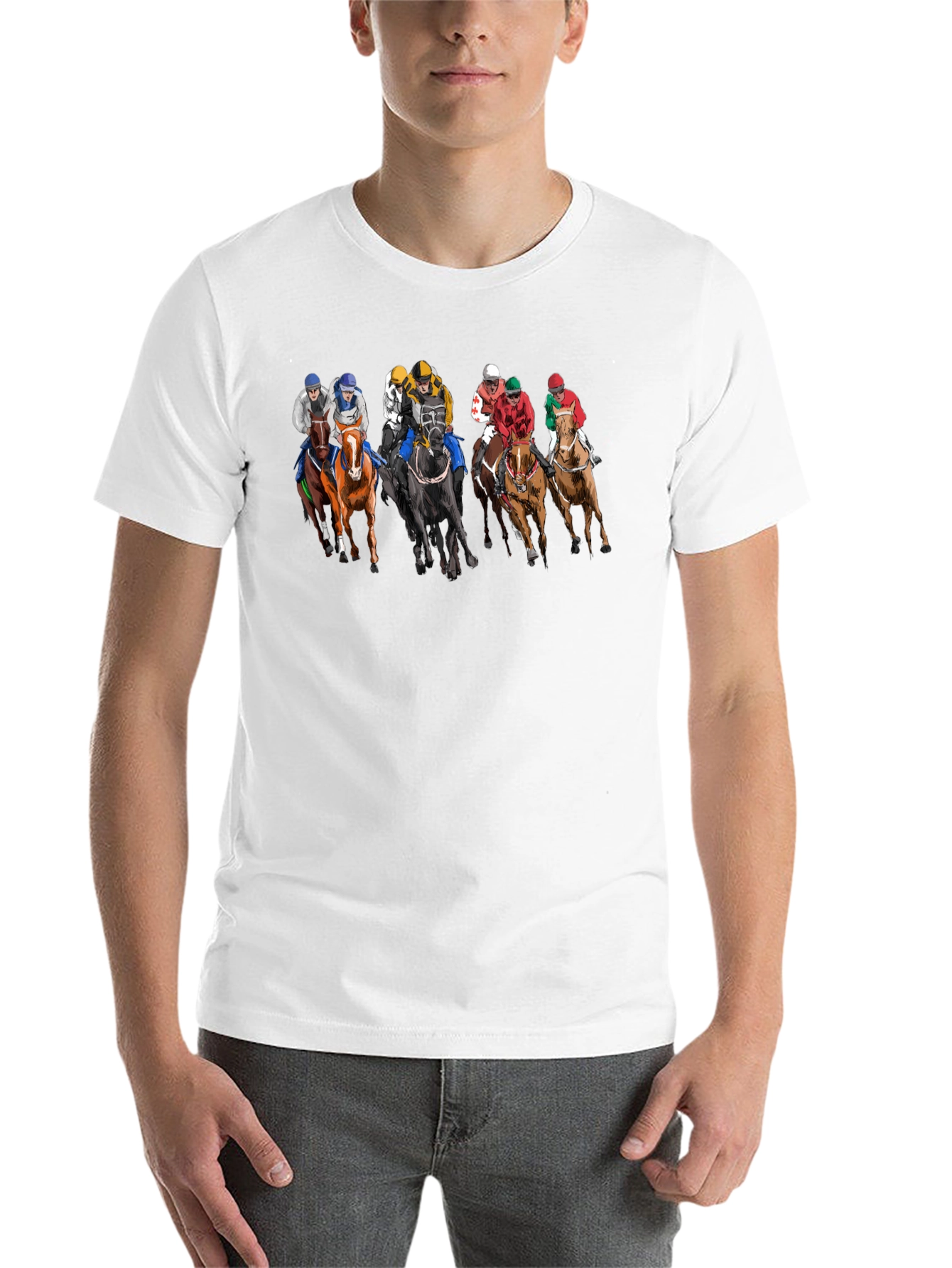 Black Horse Racing Tee - Black Cotton Graphic Print T-Shirt view 14