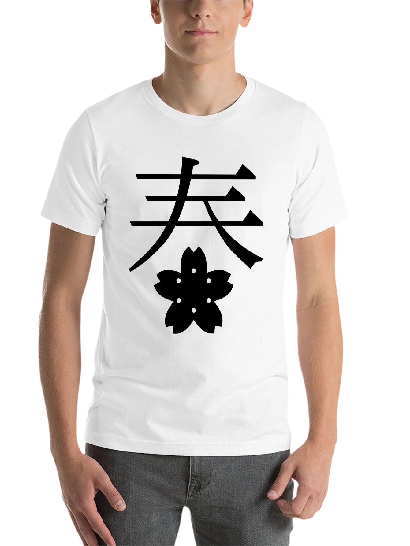 Black Kanji & Blossom Graphic Tee - Black Cotton T-Shirt view 14