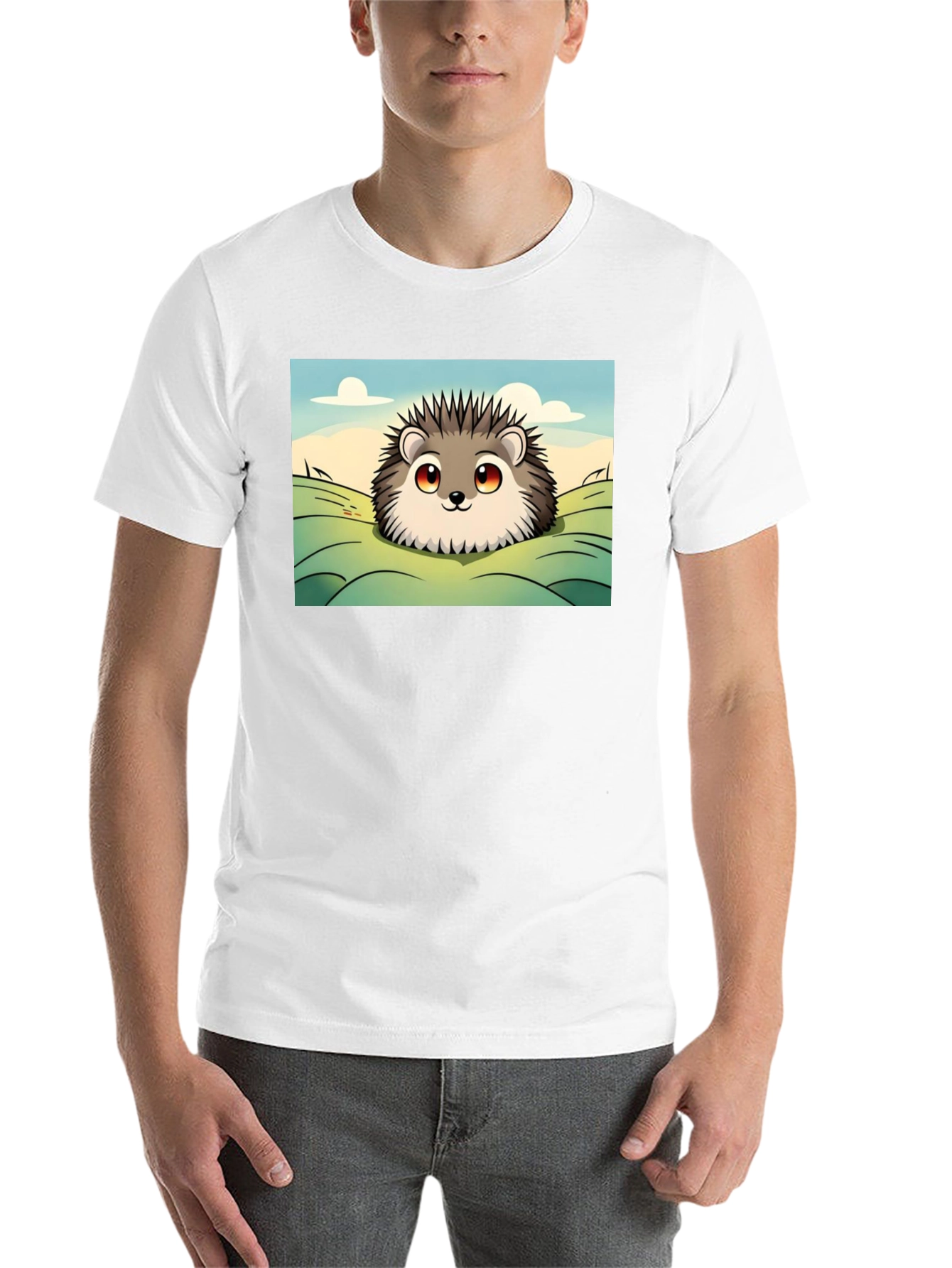 Black Cute Hedgehog Graphic Tee - Black Cotton T-Shirt view 14