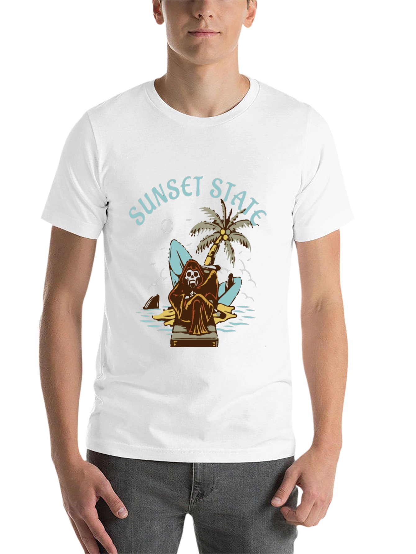 Black Sunset State Graphic Tee - Grim Reaper Beach Design view 14
