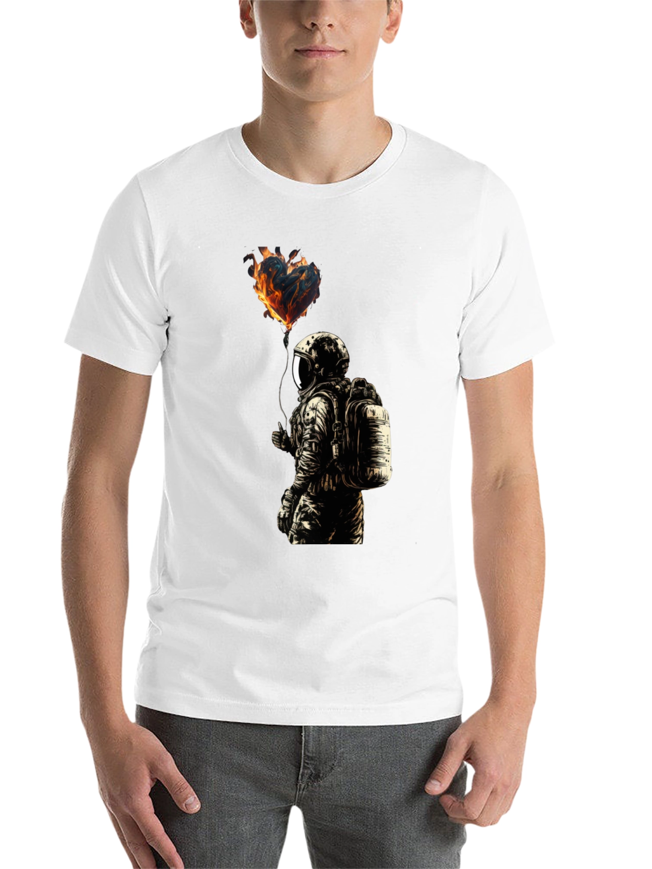 Black Flaming Heart Astronaut Graphic Tee - Black view 14