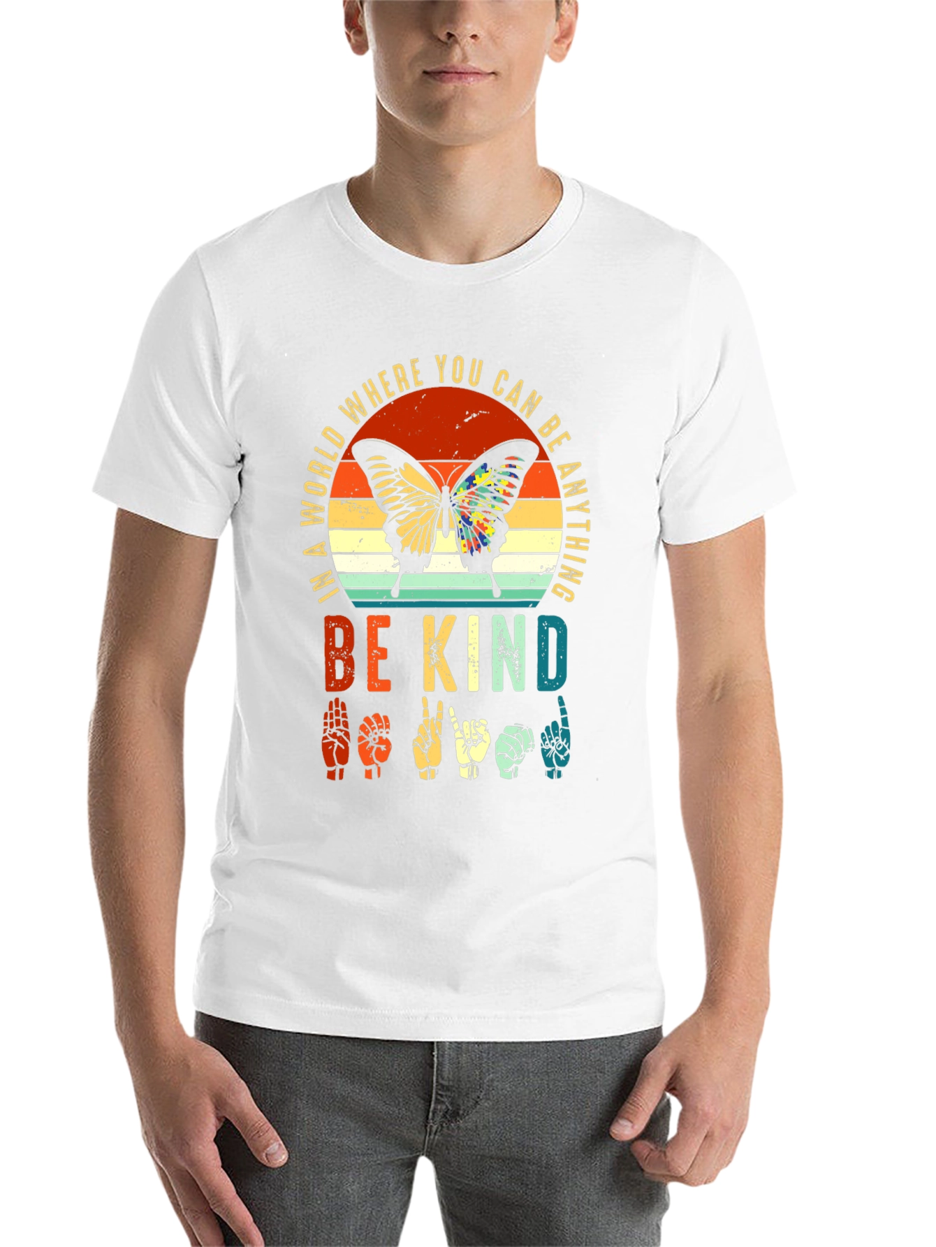 Black Be Kind Sign Language Butterfly Graphic Tee view 14