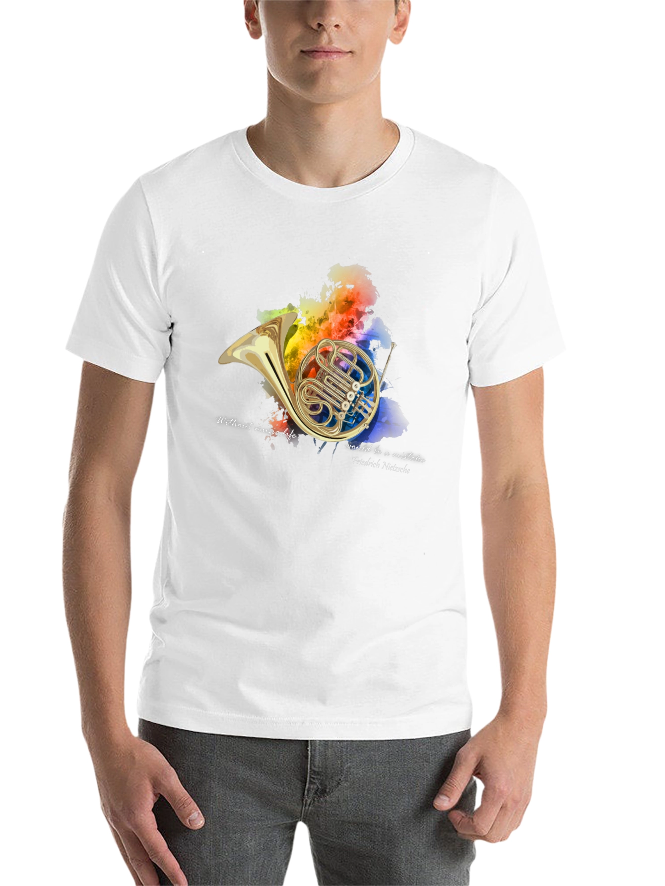 Black French Horn Music Lover T-Shirt view 14