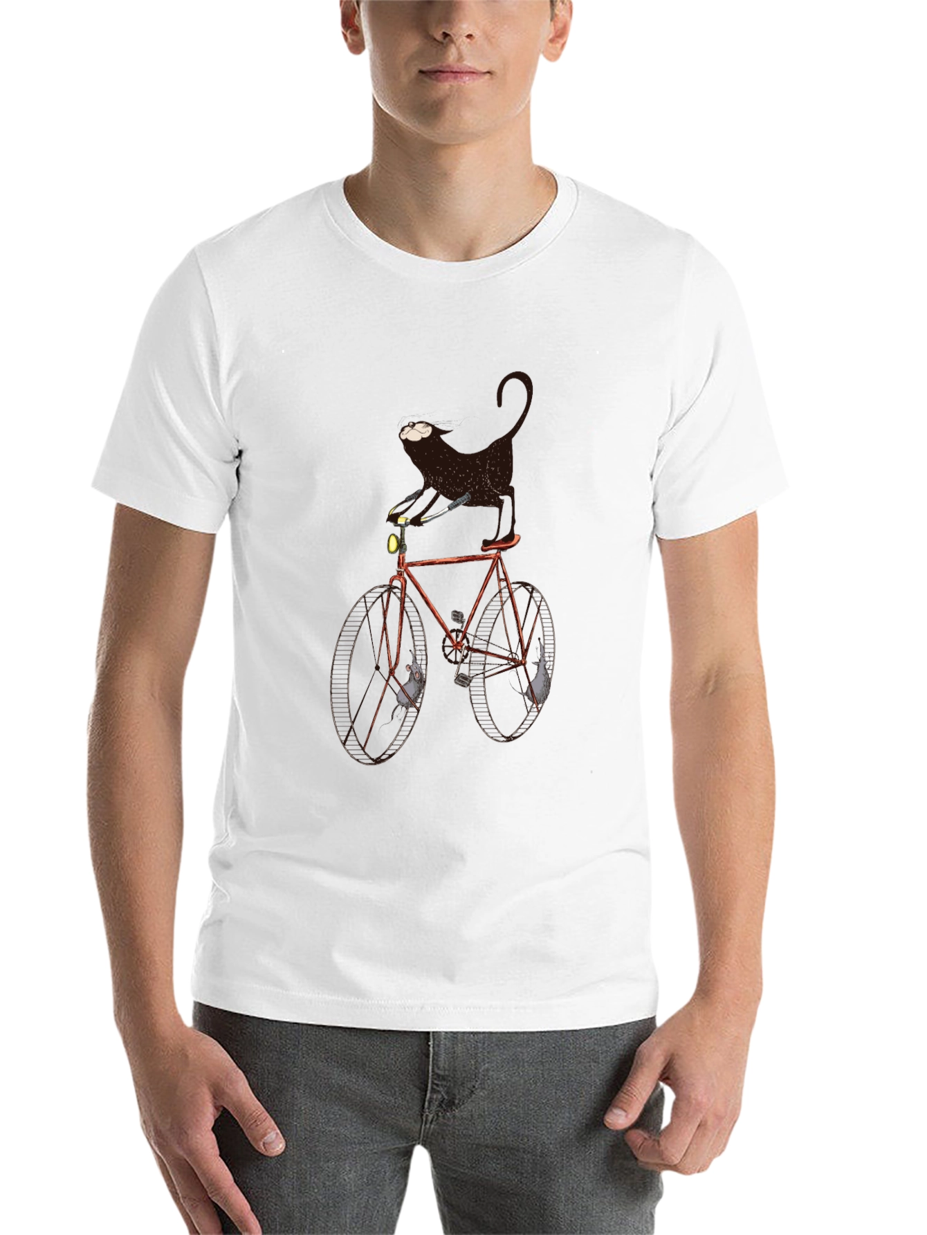 Black Cat on Bike Graphic Tee - Unique Novelty T-Shirt view 14