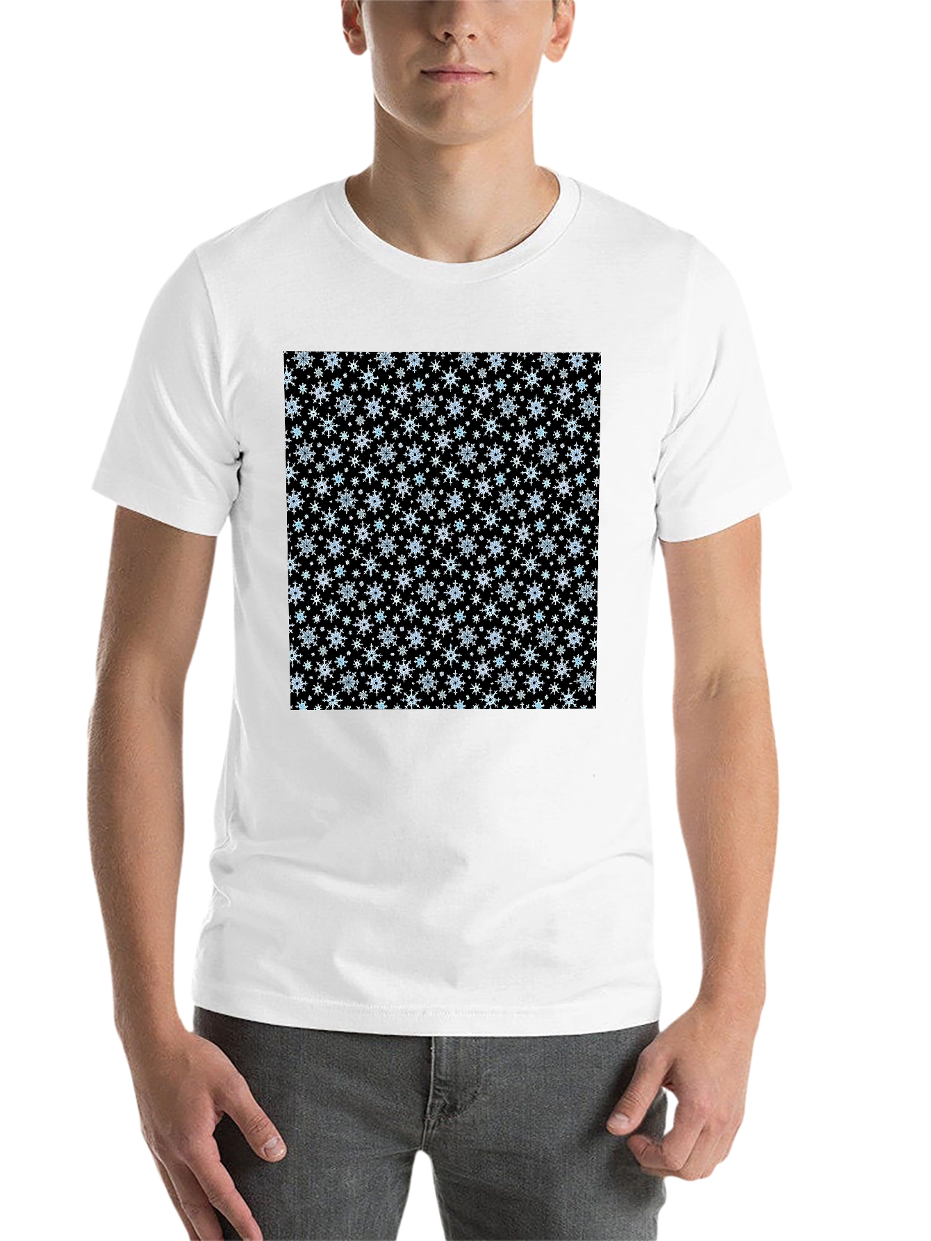 Black Snowflake Pattern Black T-Shirt view 14