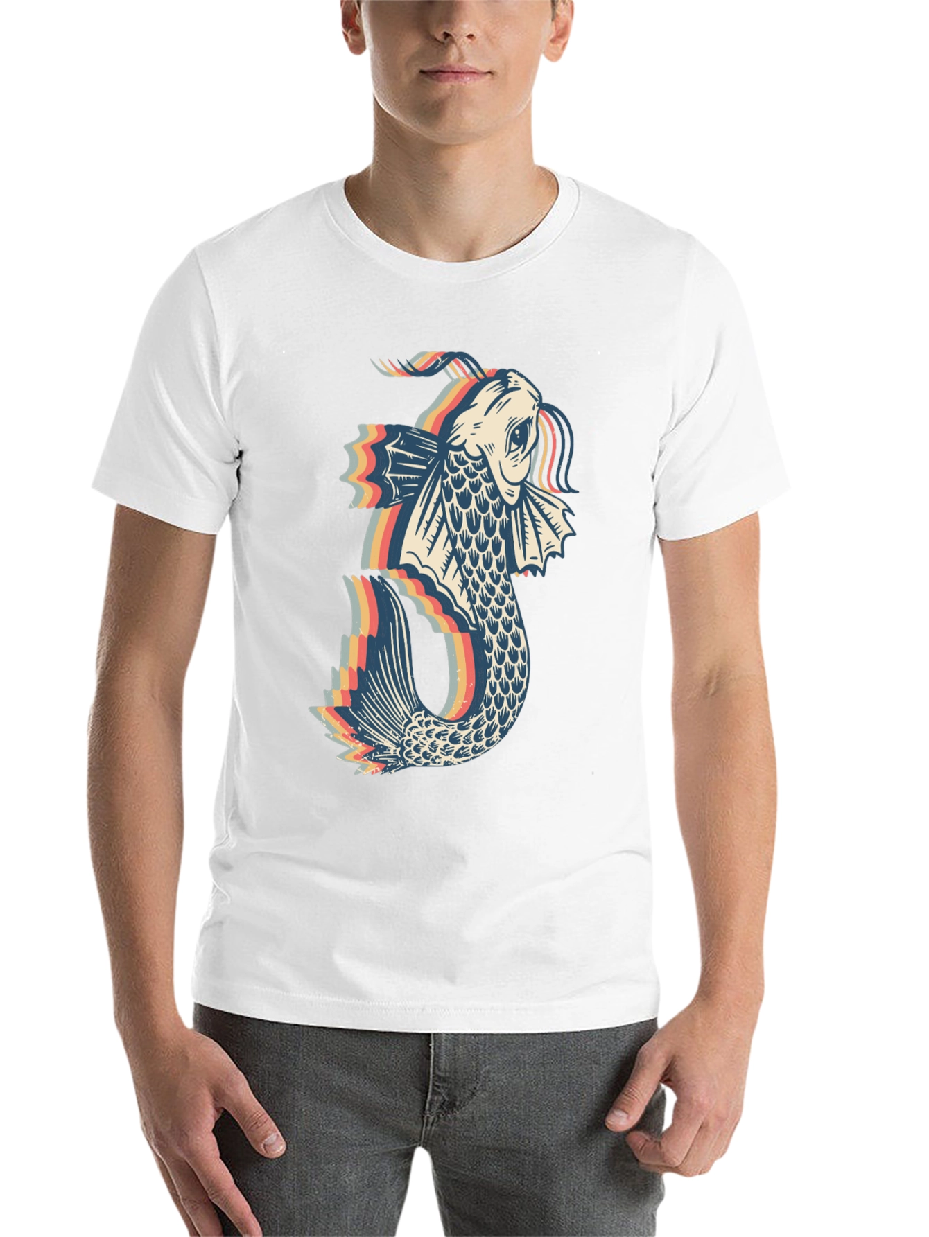 Black Retro Koi Fish Graphic Tee - Black Cotton Blend view 14