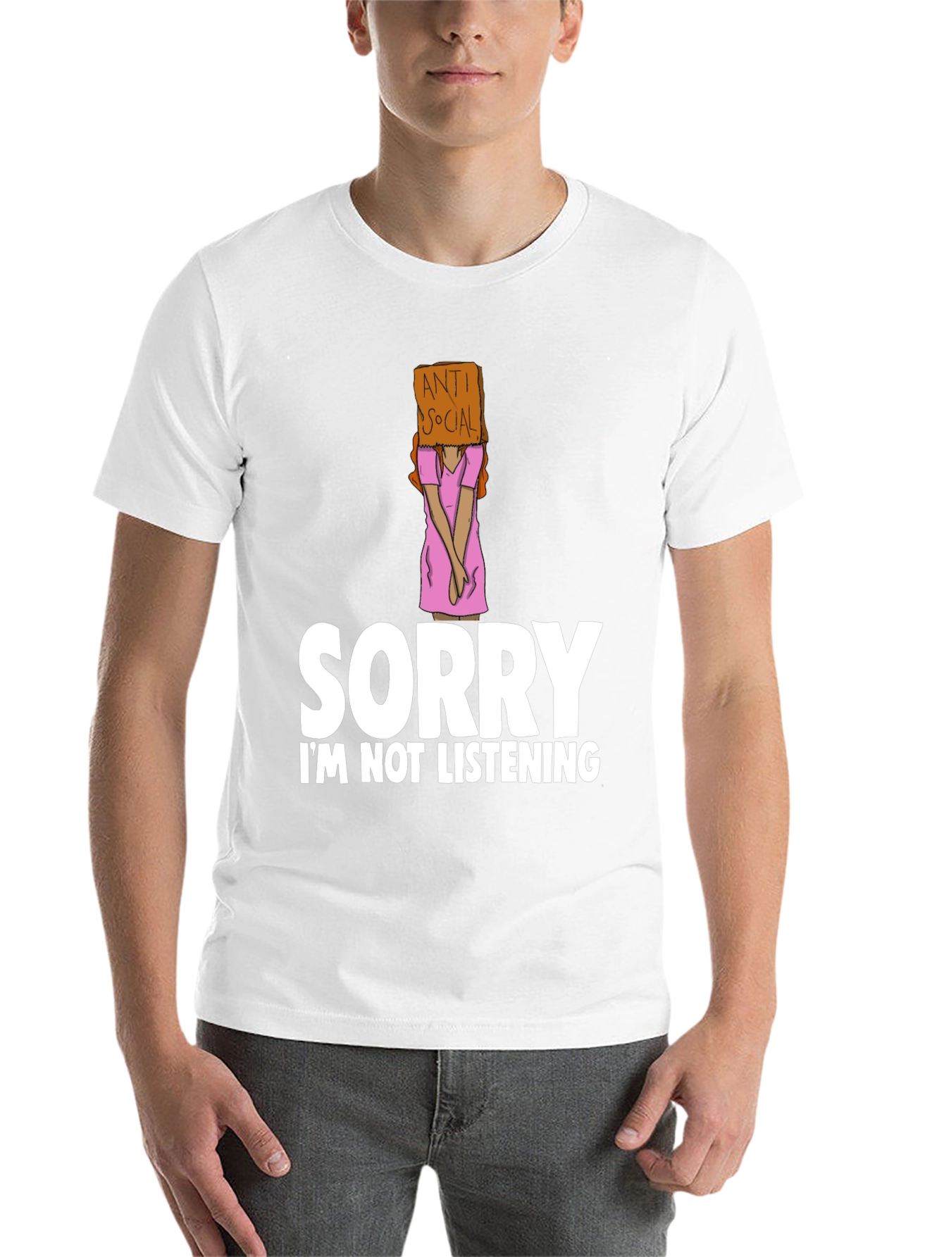 Black Anti-Social Graphic Tee: Sorry Not Listening view 14