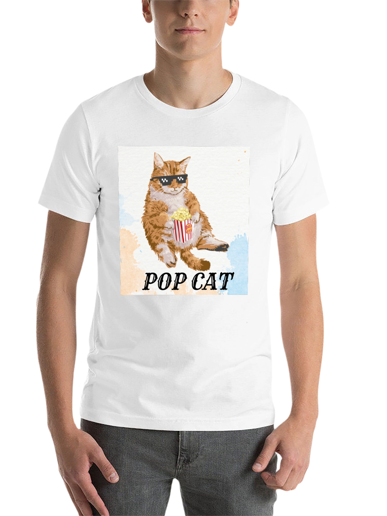 Black Pop Cat T-Shirt: Cool Cat with Popcorn view 14
