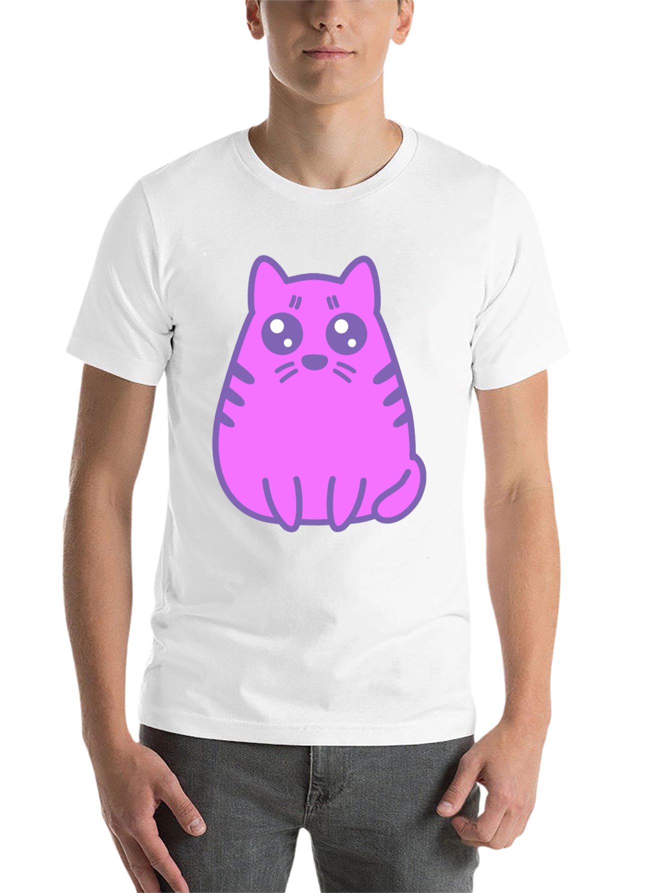 Black Cute Pink Cat Graphic T-Shirt - Black Cotton Blend Tee view 14