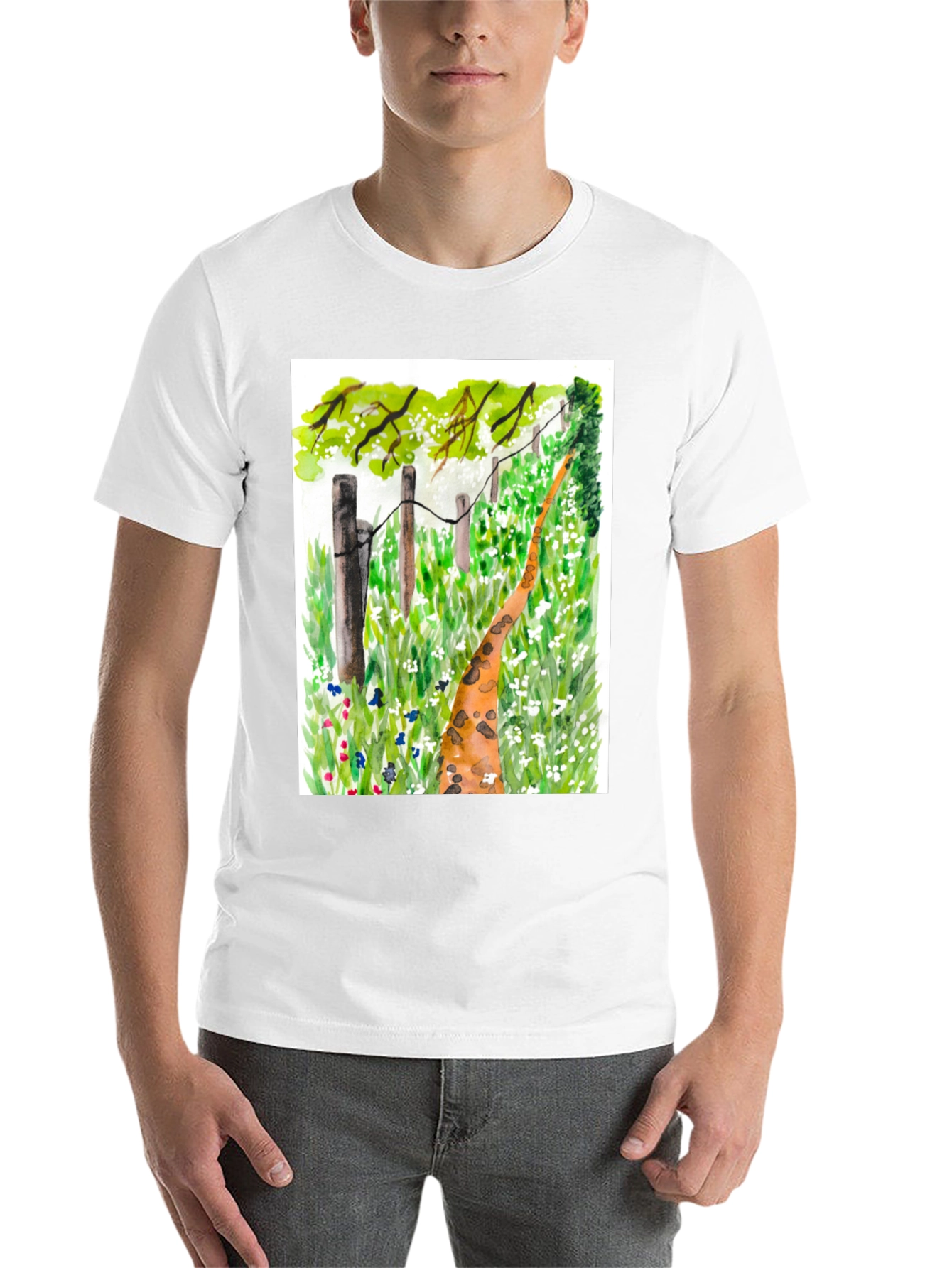 Black Watercolor Meadow Path Black T-Shirt view 14