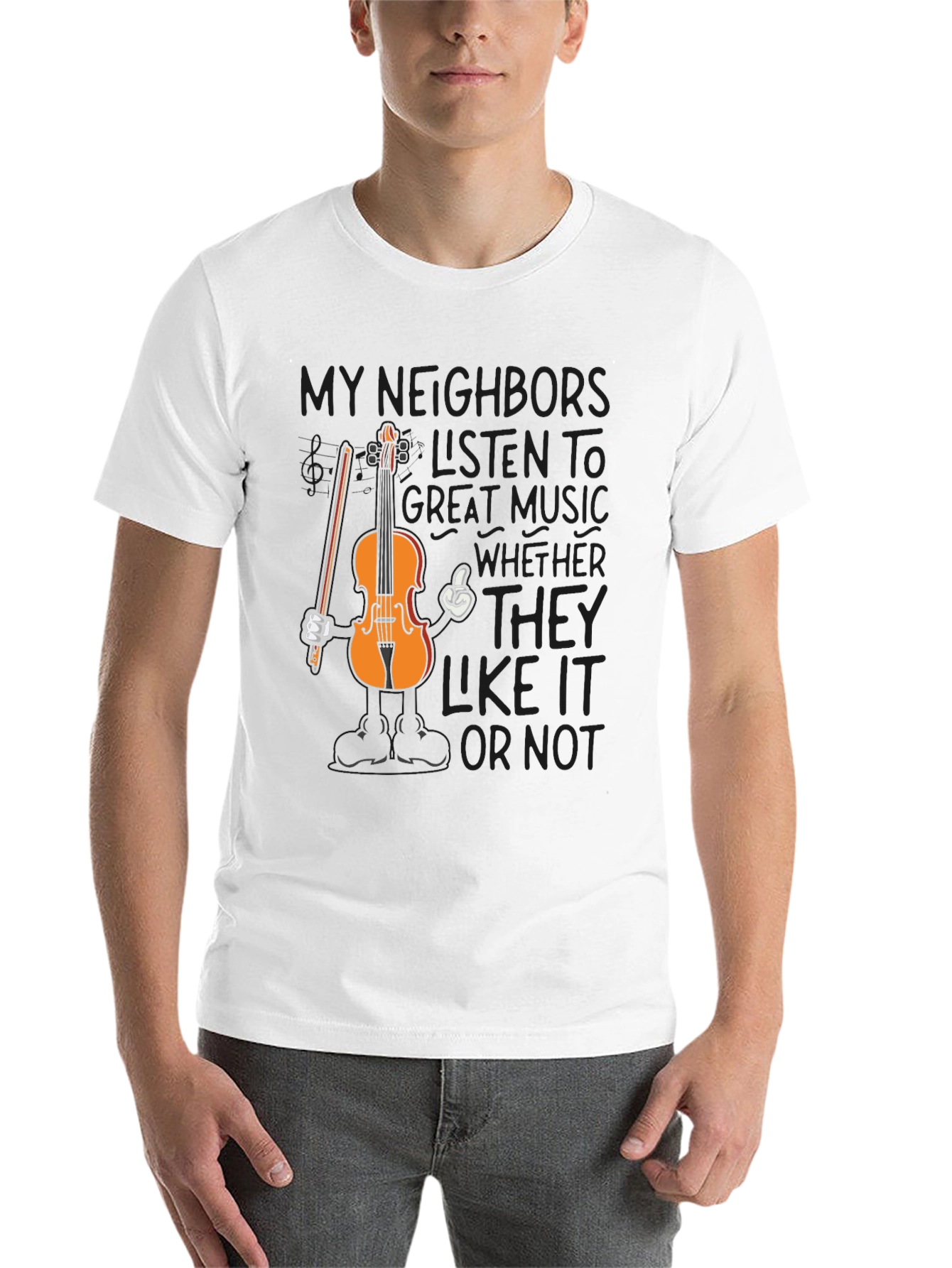 Black Funny Music T-Shirt - My Neighbors Listen To Great Music view 14