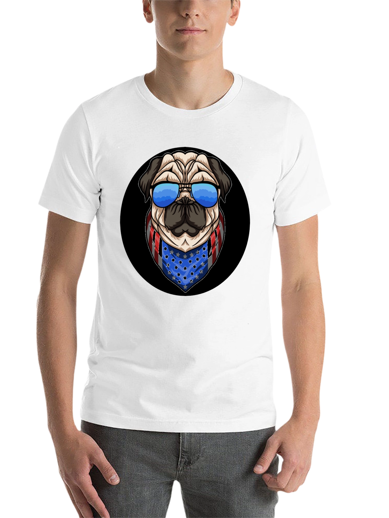 Black Patriotic Pug T-Shirt: USA Flag Bandana & Shades view 14