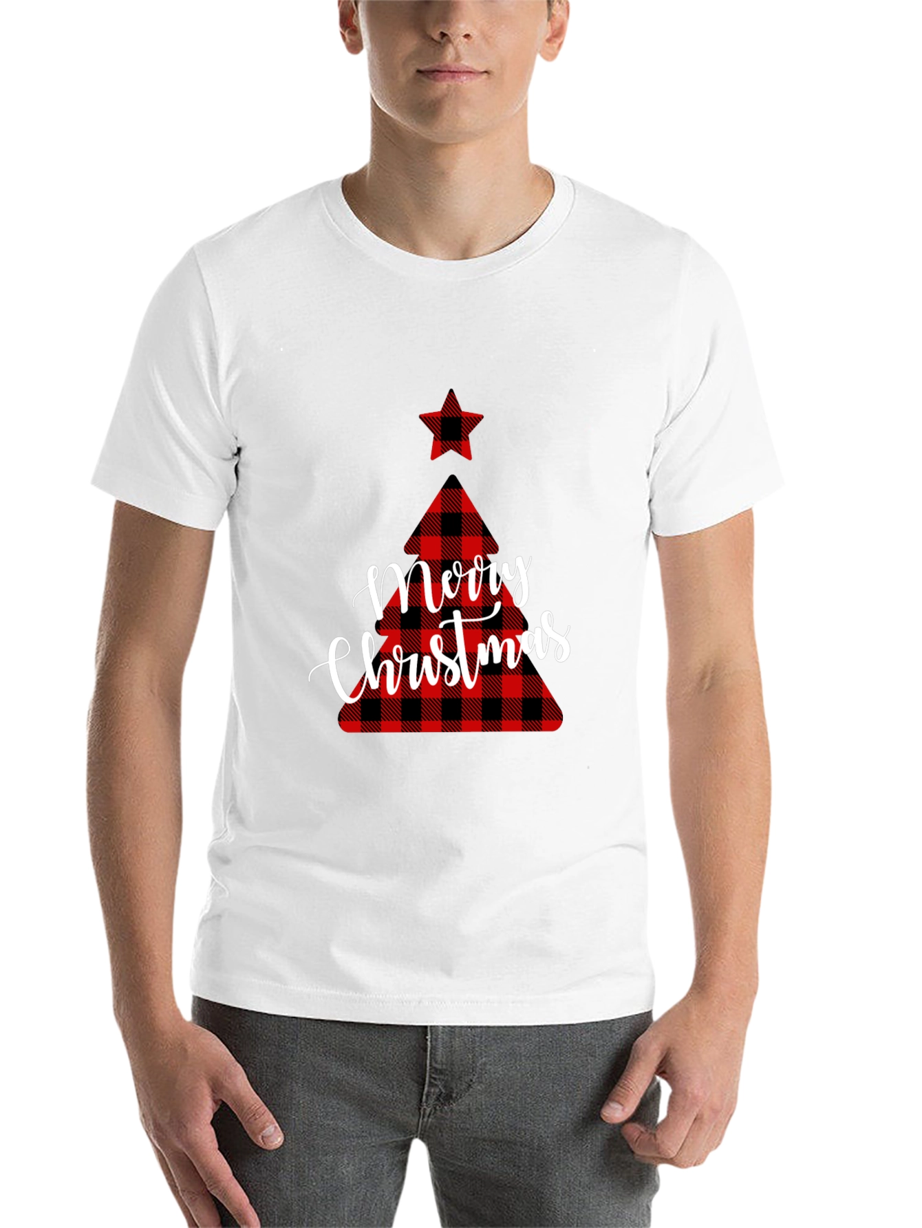 Black Plaid Christmas Tree Graphic Tee view 14
