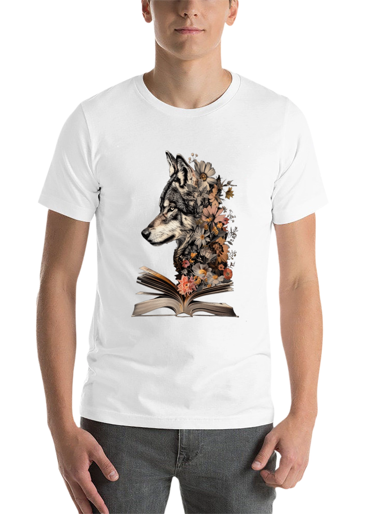 Black Wolf & Floral Book T-Shirt view 14