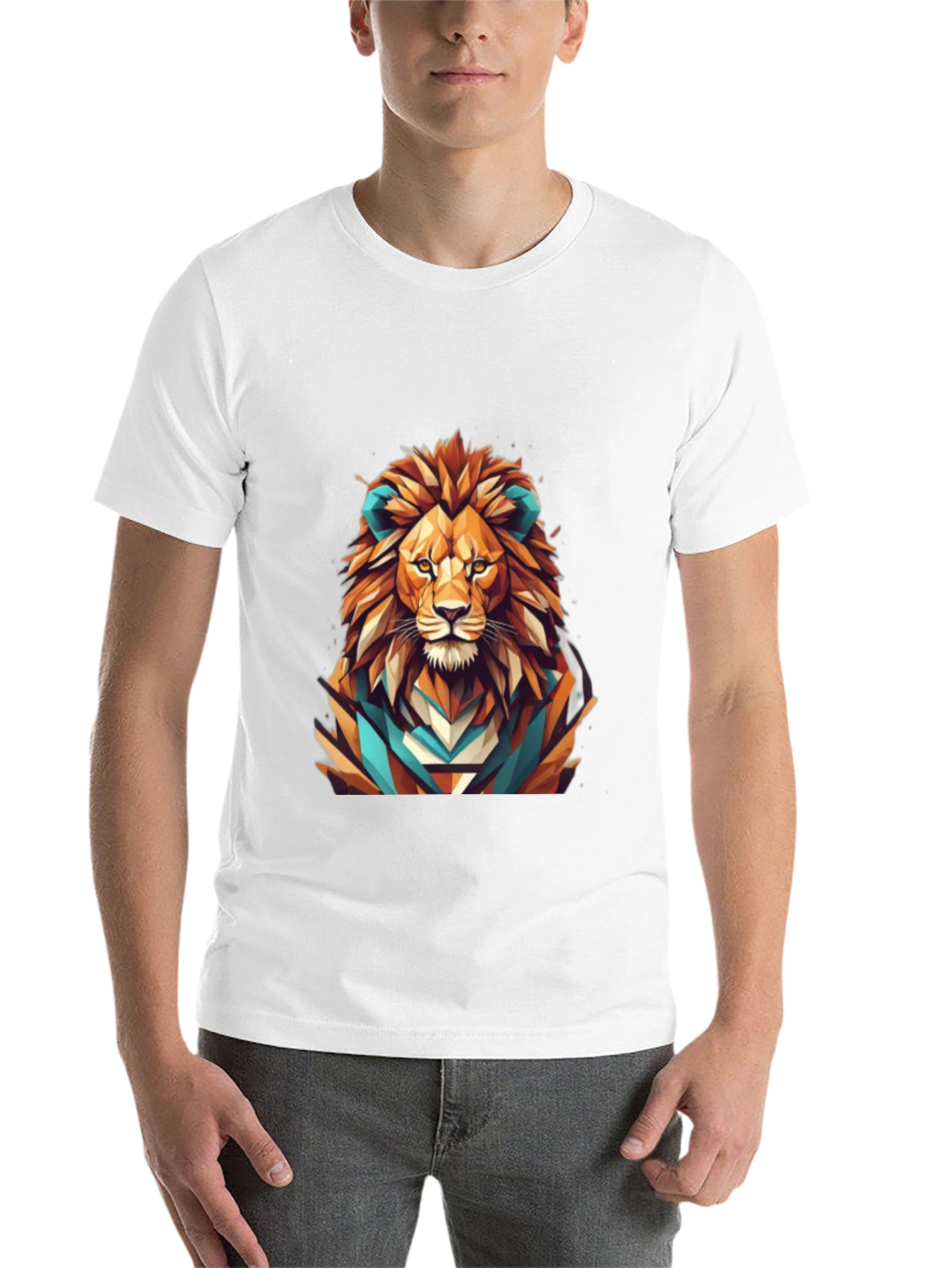 Black Geometric Lion Graphic Tee - Men's Black T-Shirt view 14