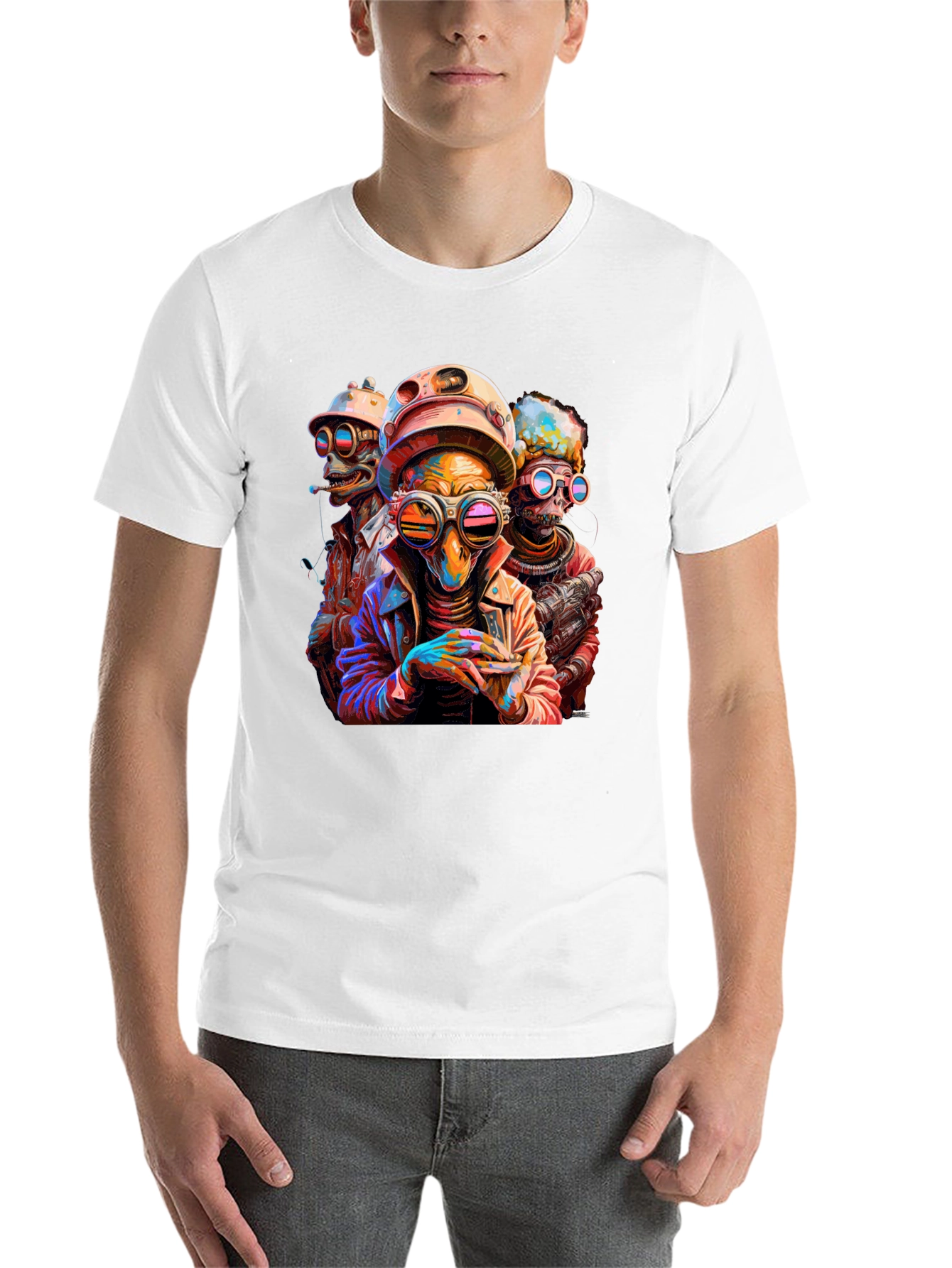 Black Steampunk Alien Trio Graphic Tee view 14