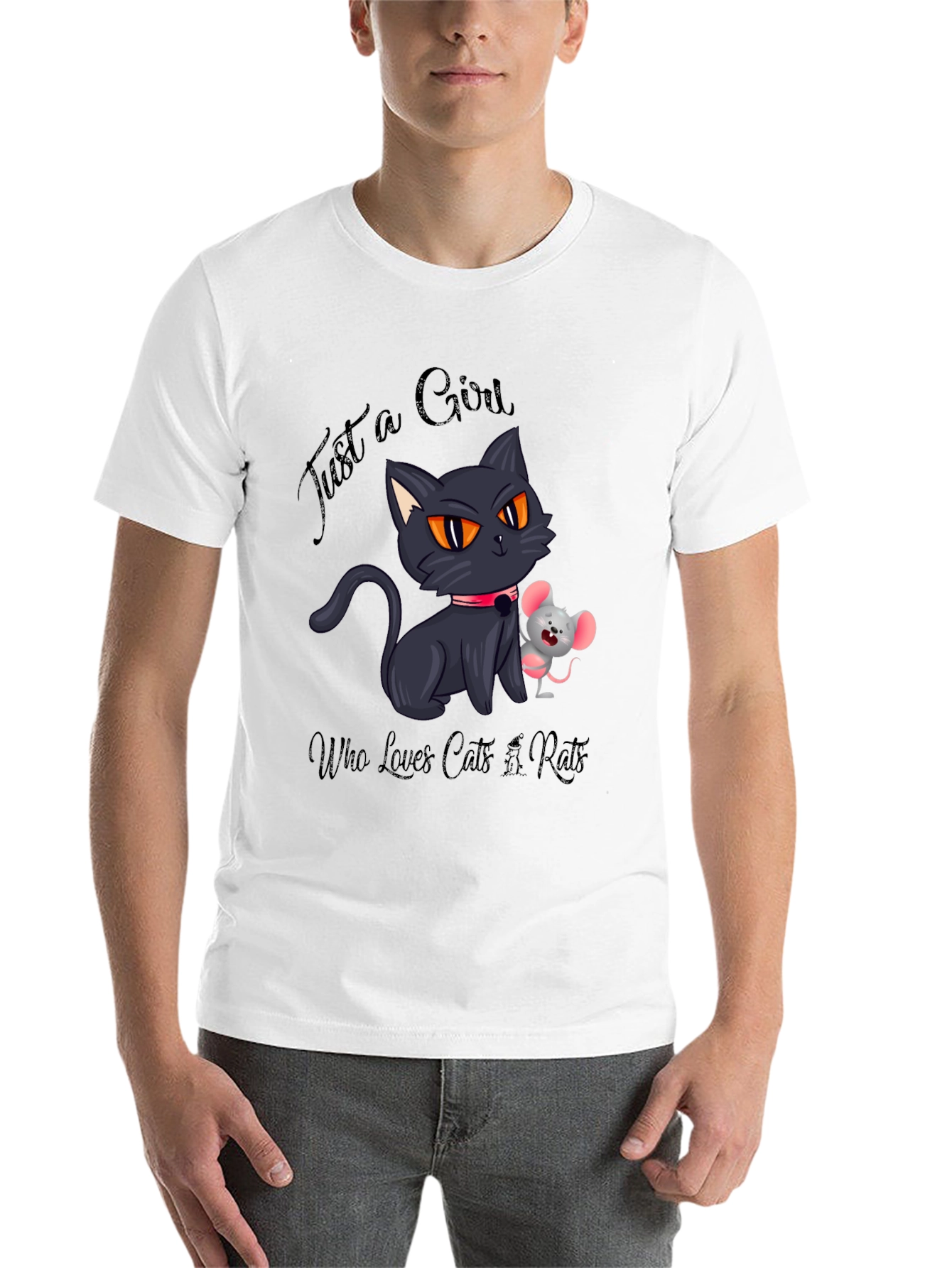 Black Cute Cat and Mouse Graphic Tee view 14