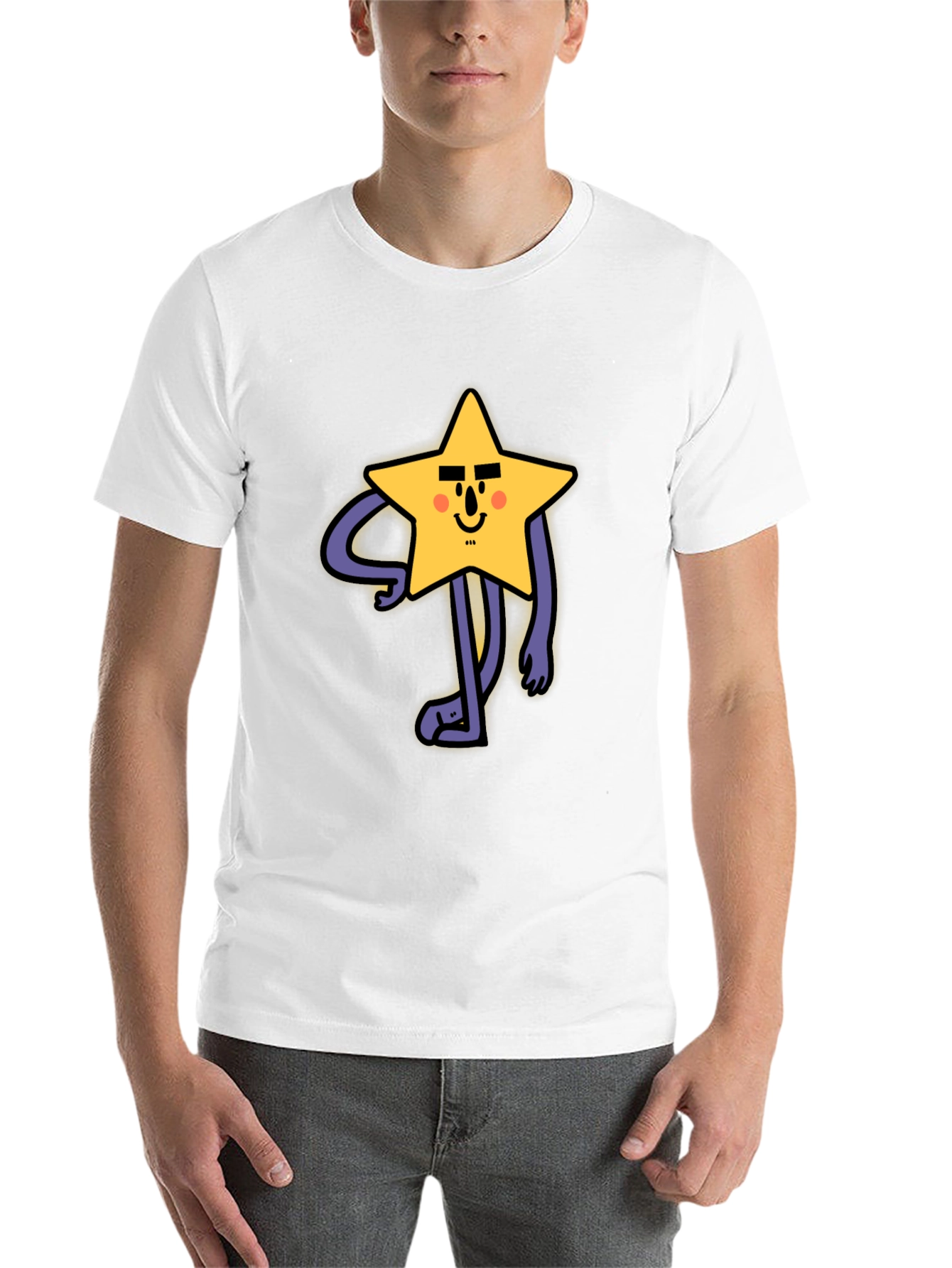 Black Funny Star Character Graphic Print Black T-Shirt view 14