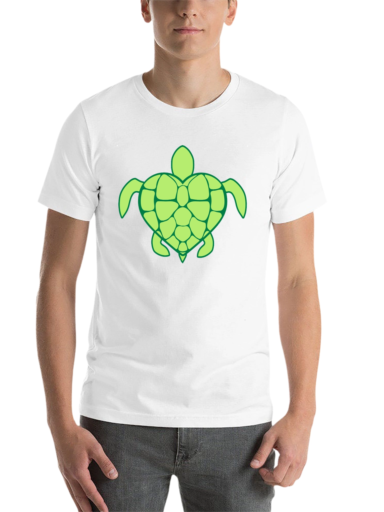 Black Men's Black T-Shirt with Green Turtle Design view 14