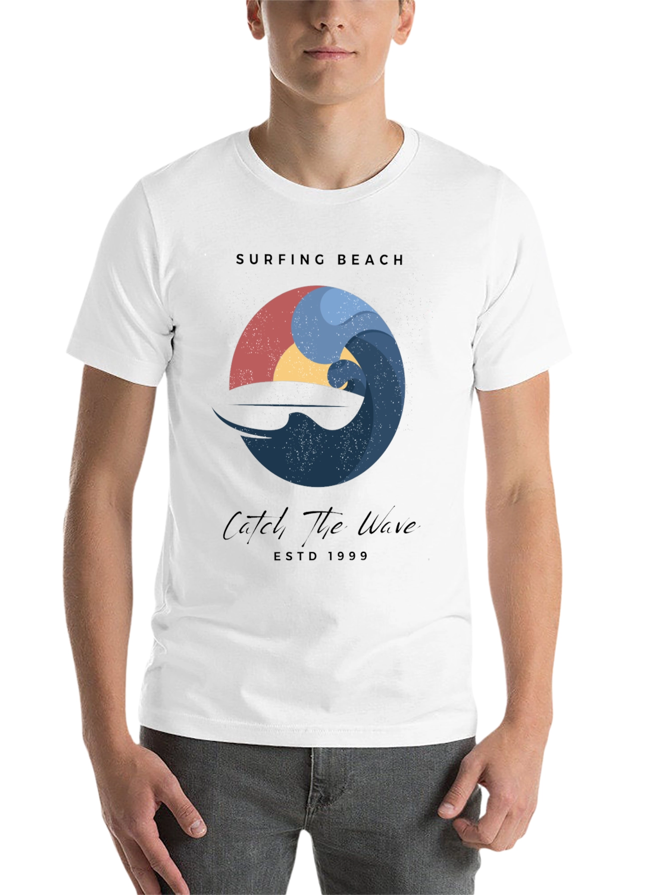 Black Surfing Beach Wave Graphic T-Shirt view 14