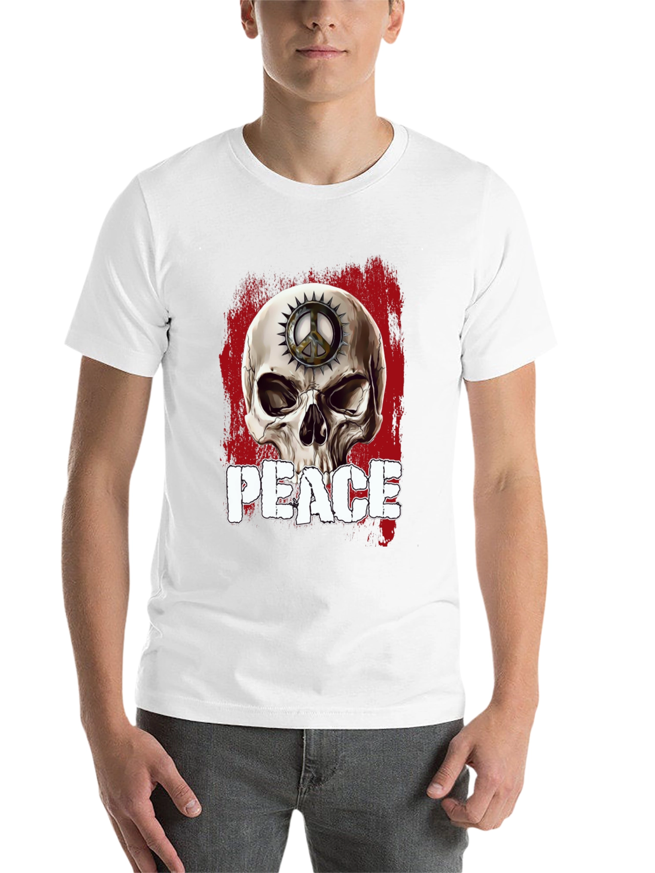 Black Skull Peace Sign Graphic T-Shirt view 14