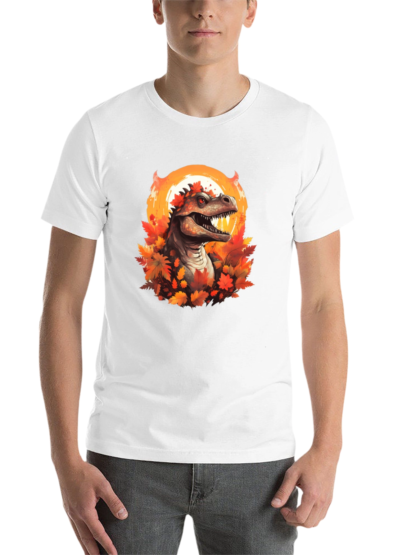 Black Dinosaur in Autumn T-Shirt view 14