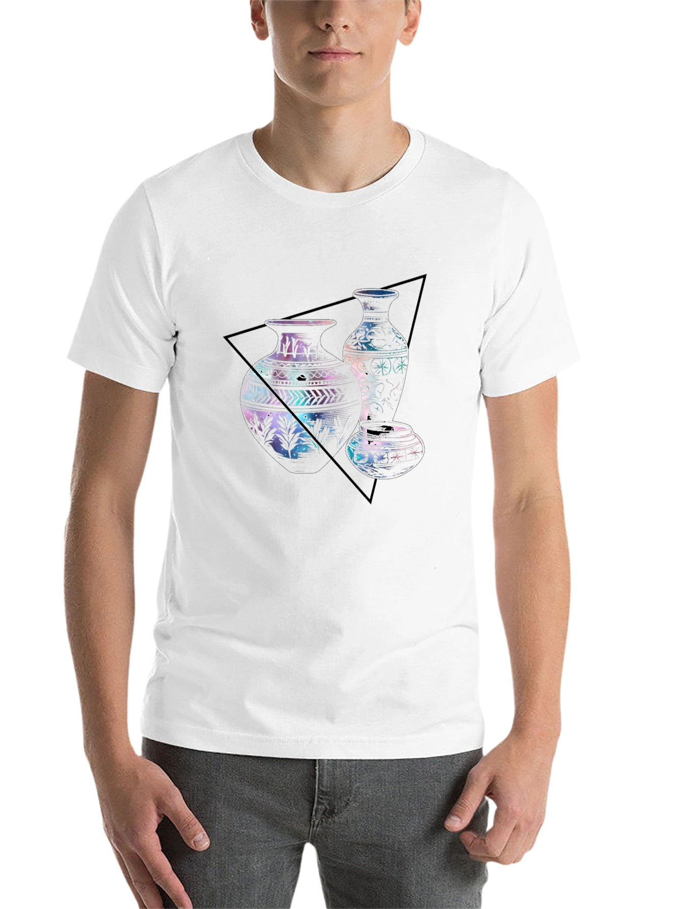 Black Abstract Vases T-Shirt - Artistic Graphic Tee for Men view 14