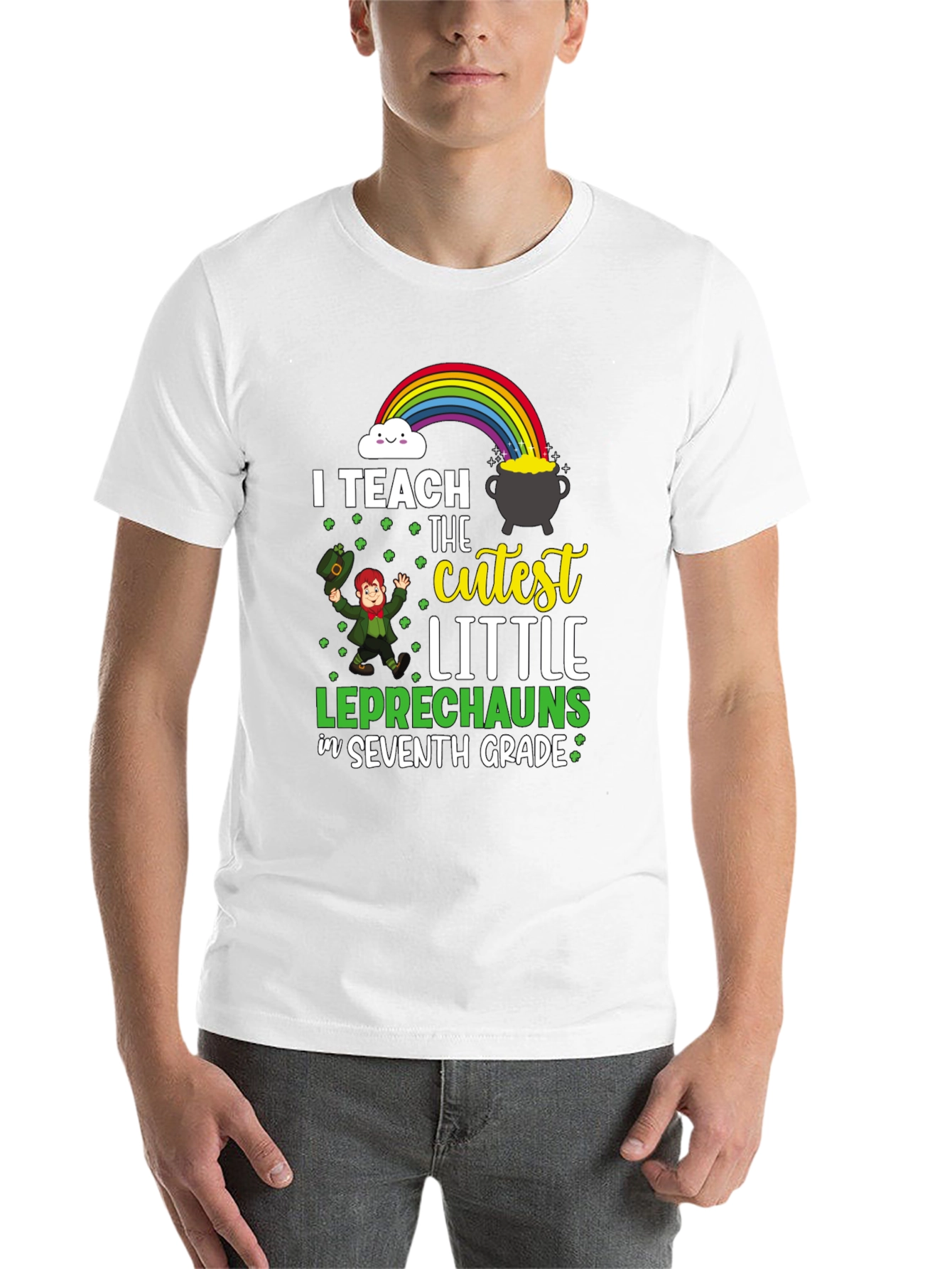 Black Cute Leprechaun Seventh Grade Teacher T-Shirt view 14